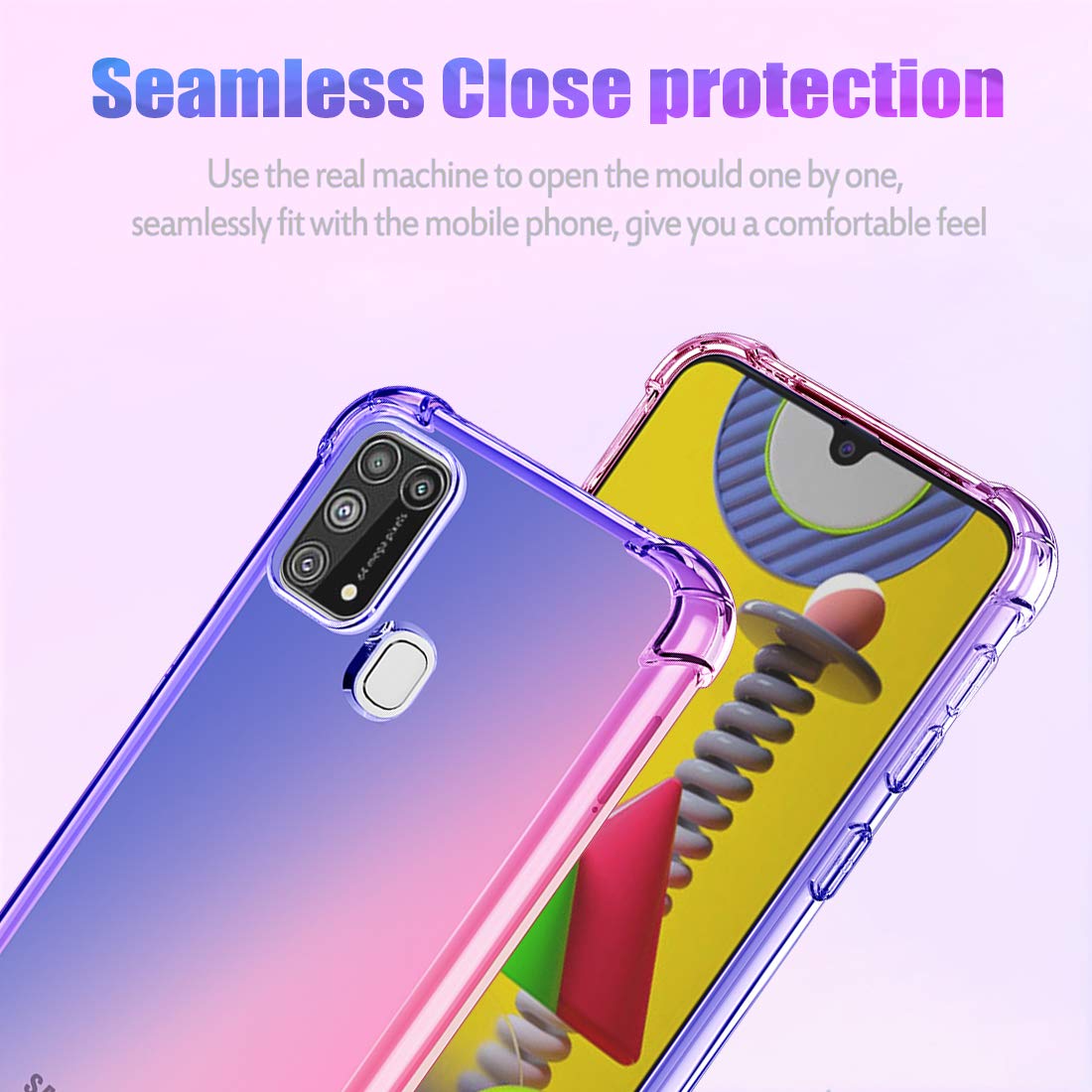 Samsung Galaxy M31 Case - Cute Gradient Slim Clear TPU Phone Cover with Anti-Scratch & Shockproof Protection (Blue/Pink) - Perfect for Everyday Use, Travel & Outdoor Activities