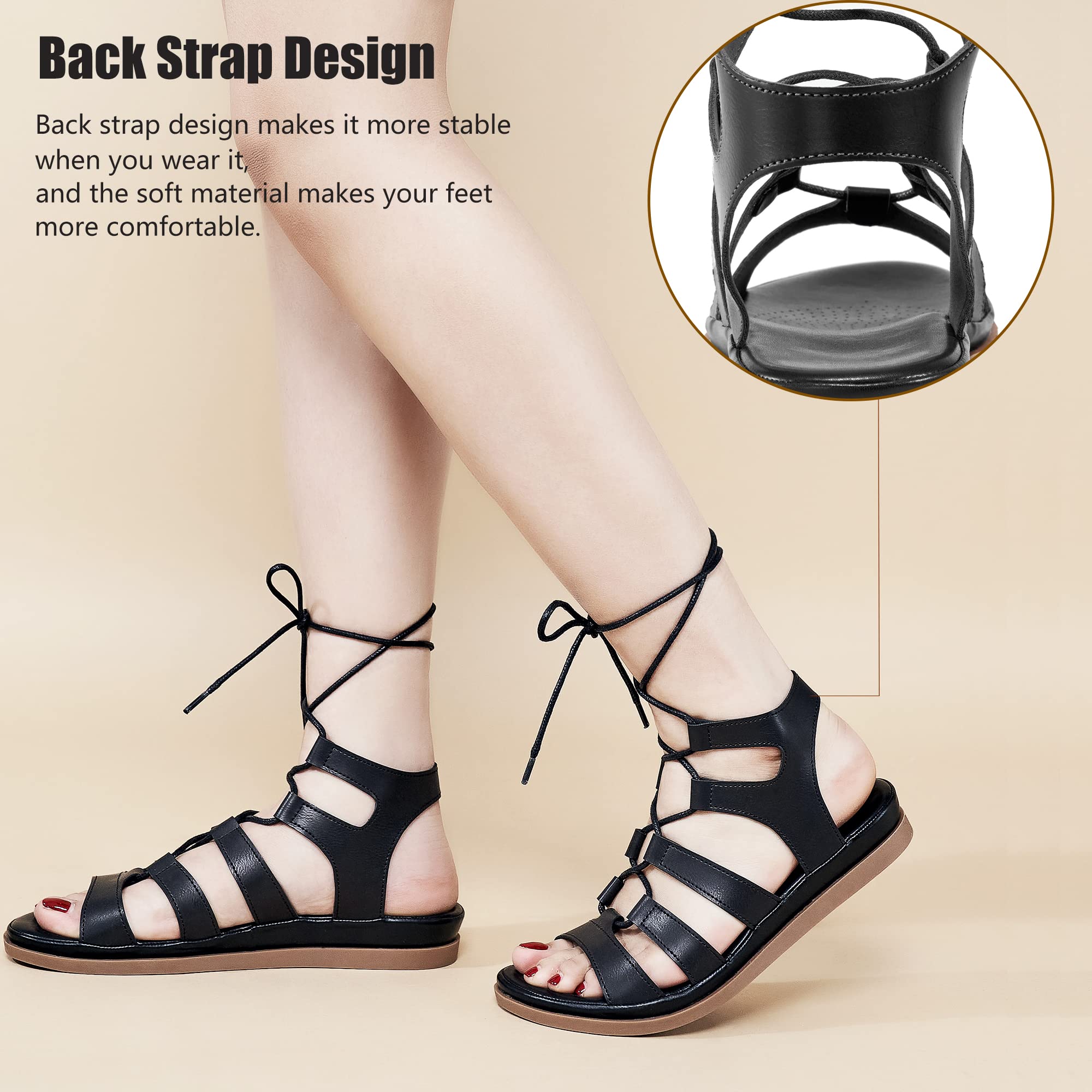 HARENCE Women's Summer Sandals - Comfortable Cross Strap Gladiator Flat Shoes for Casual & Dressy Outfits | Non-Slip Beach Sandals for Walking, Travel & Vacation