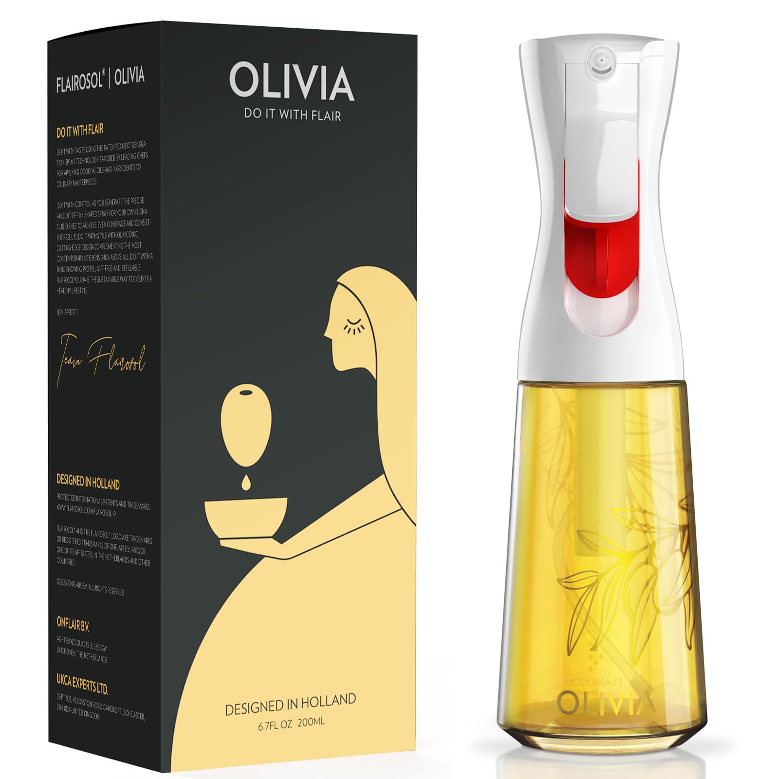 Premium 200ml Glass Olive Oil Sprayer for Cooking - Continuous Mist Oil Dispenser with Portion Control - Perfect for Air Fryer, Salad, BBQ & Healthy Cooking (Golden Leaves Design) - Ideal for Kitchen, Baking & Meal Prep