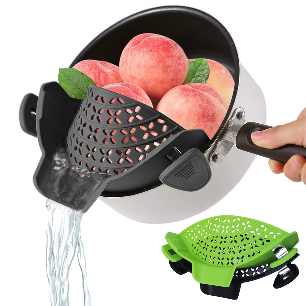YEVIOR Silicone Clip-On Strainer for Pots & Pans - Hands-Free Pasta Strainer for Spaghetti, Ground Beef & More - Universal Fit for All Bowls & Cookware (2 Pack) - Perfect for Cooking, Draining & Meal Prep