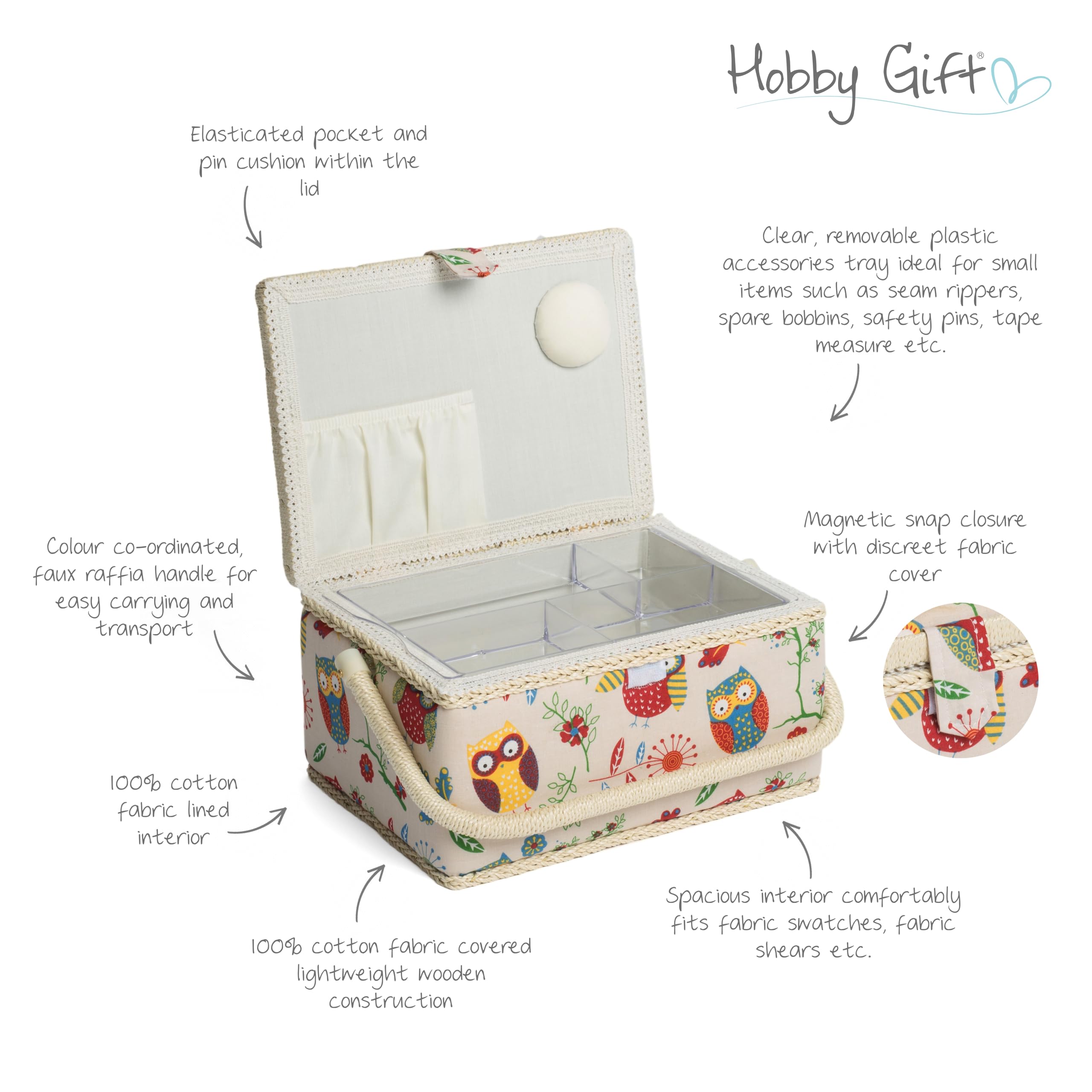 Owl Fabric Sewing Storage Box 26x19x14.5cm for Craft Organization