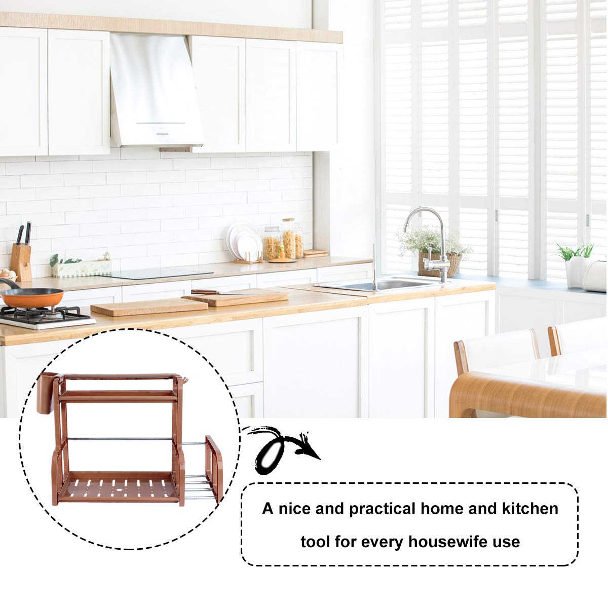 2-Tier Kitchen Organizer Shelf - Spice Rack & Utensil Holder for Countertop Storage - Perfect for Organizing Cooking Tools, Cutlery, and Seasoning Jars in Your Dressing Room or Kitchen