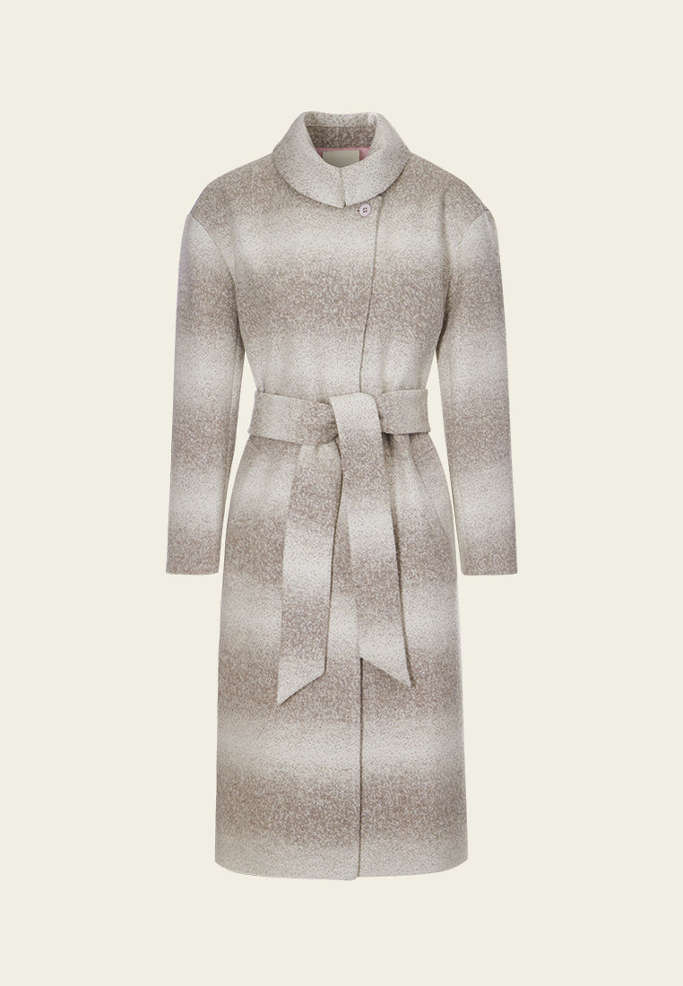 Ombré Gradient Stand Collar Tie Belt Coat for Women - Elegant Long Trench Coat for Fall & Winter, Perfect for Office, Date Night & Special Occasions
