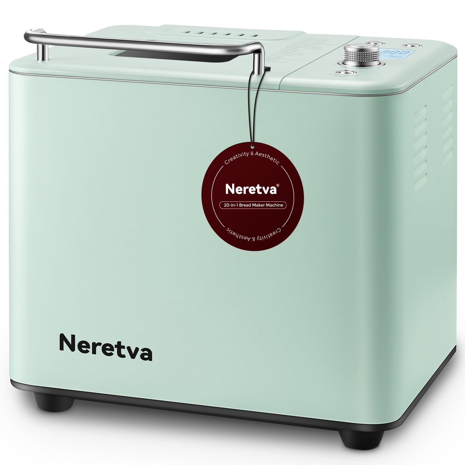 20-in-1 Multi-Function Bread Maker Machine with Dual Heater | 2LB Capacity All-Metal & Nonstick Ceramic Pan | Perfect for Gluten-Free Bread, Dough, Yogurt, Jam & Meat Floss | Compact Home Bakery Appliance for Small Kitchens (Light Green) | Ideal for Family Breakfast, Baking Enthusiasts & Healthy Eating