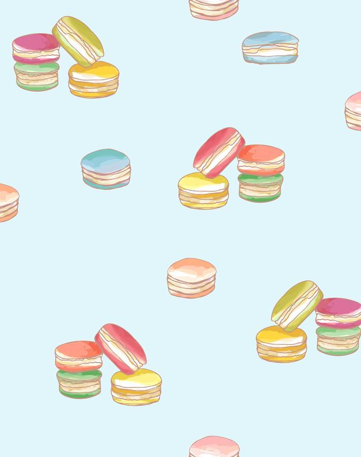 Premium Macarons Wallpaper by Nathan Turner - Sky Blue French Dessert Theme - Perfect for Kitchen, Dining Room & Cafe Decor