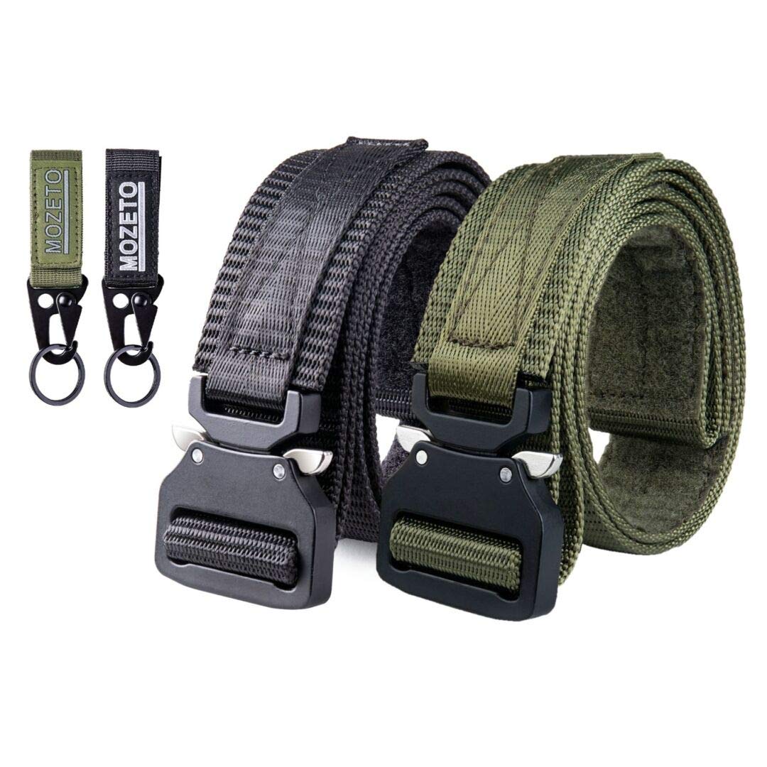 MOZETO Tactical Belt for Men - 2 Pack Concealed Carry Gun Belt with Quick Release Buckle & Velcro - Durable EDC Hunting Waist Belt for Outdoor, Military & Everyday Use