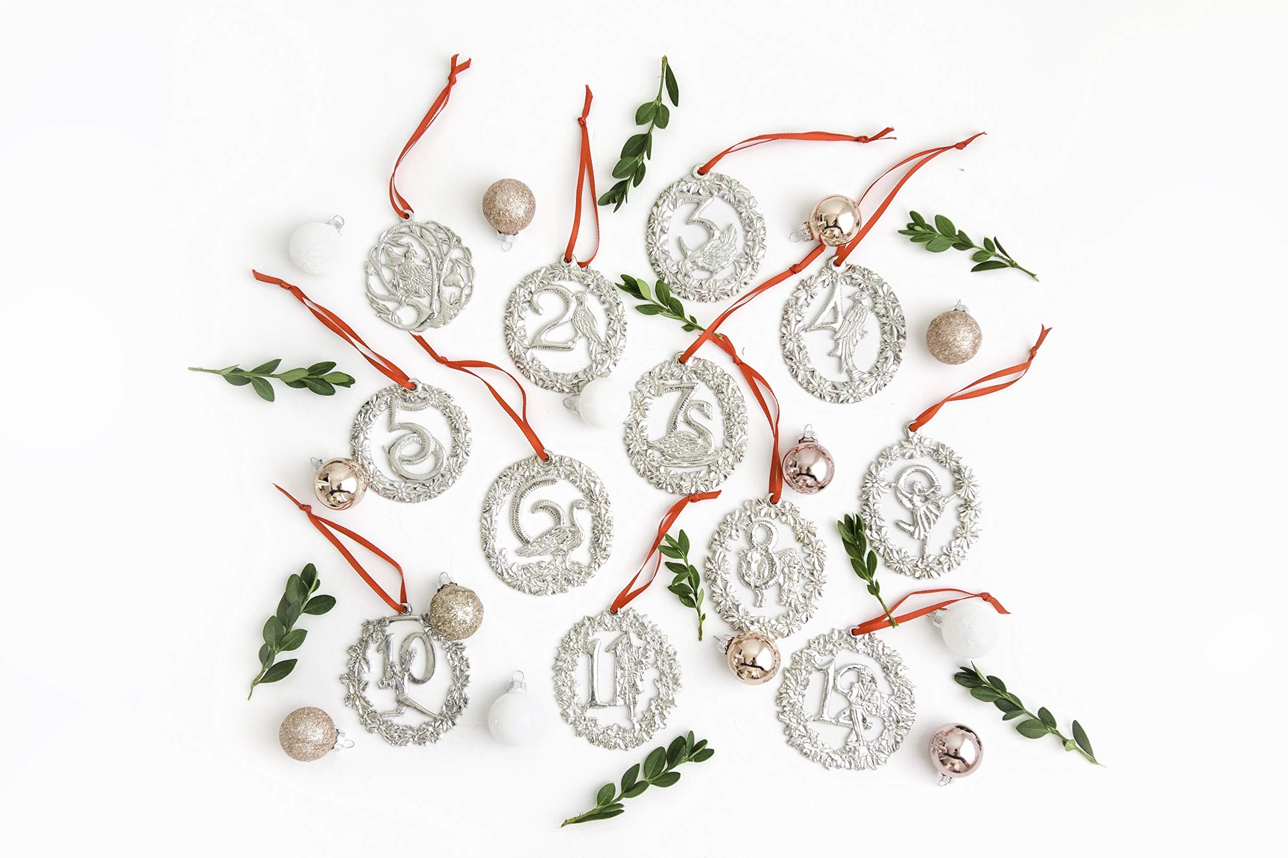 Handmade 12 Days of Christmas Pewter Ornament Gift Set - Holiday Tree Decorations for New Family Traditions - Perfect for Christmas Countdown, Gift Exchanges & Festive Home Decor