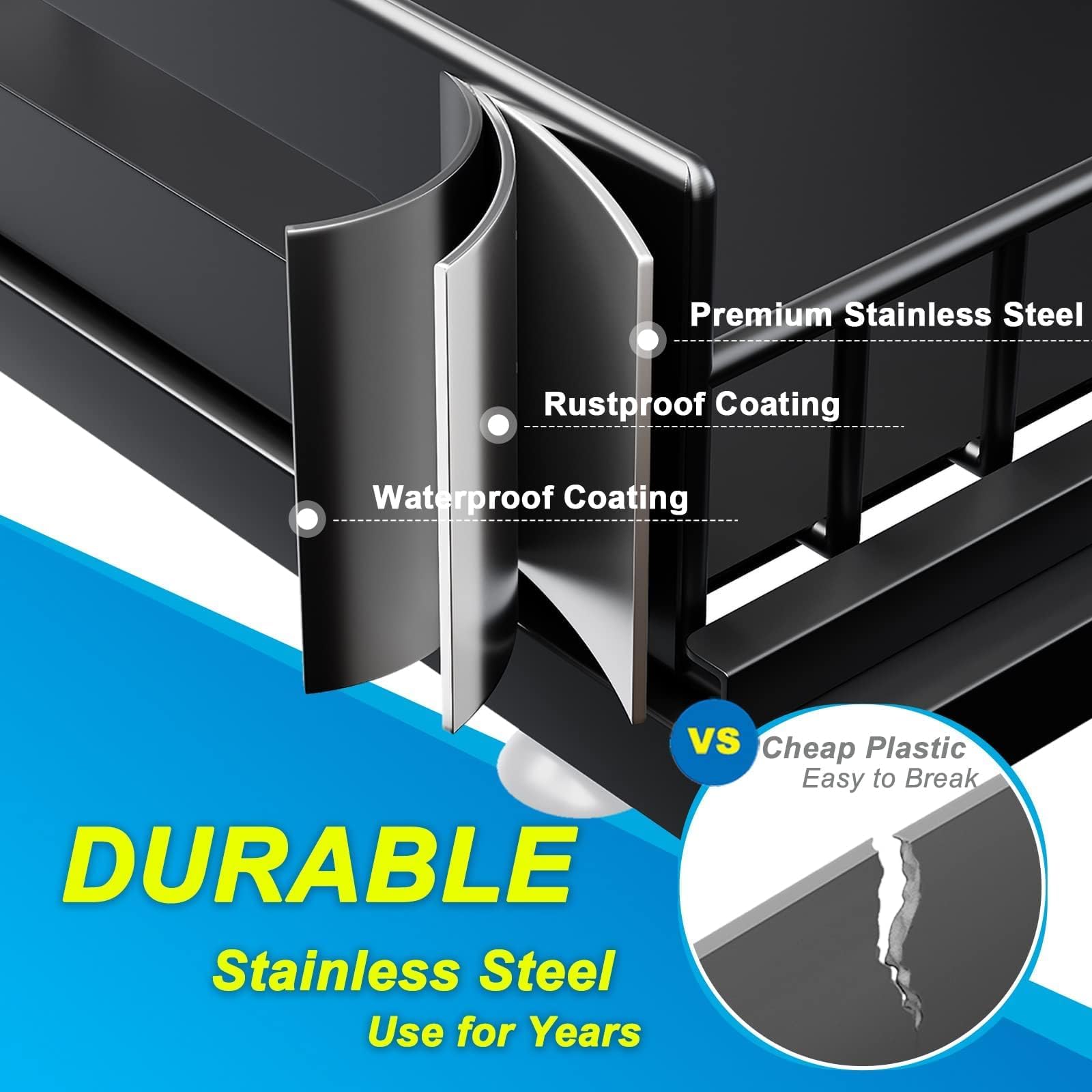 2-Tier Under Sink Organizer - Rustproof Stainless Steel Pull Out Shelf for Kitchen & Bathroom Storage | No Drilling Installation | Space Saving Cabinet Organizer for Cleaning Supplies, Sponges & Toiletries
