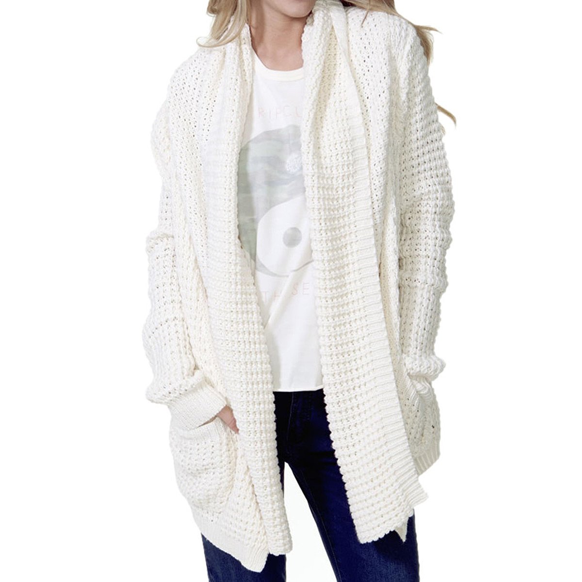 Rip Curl Juniors' Shambala Open-Front Cardigan Sweater for Girls - Soft Knit Long Sleeve Wrap Cover Up - Perfect for Beach, School & Casual Outfits