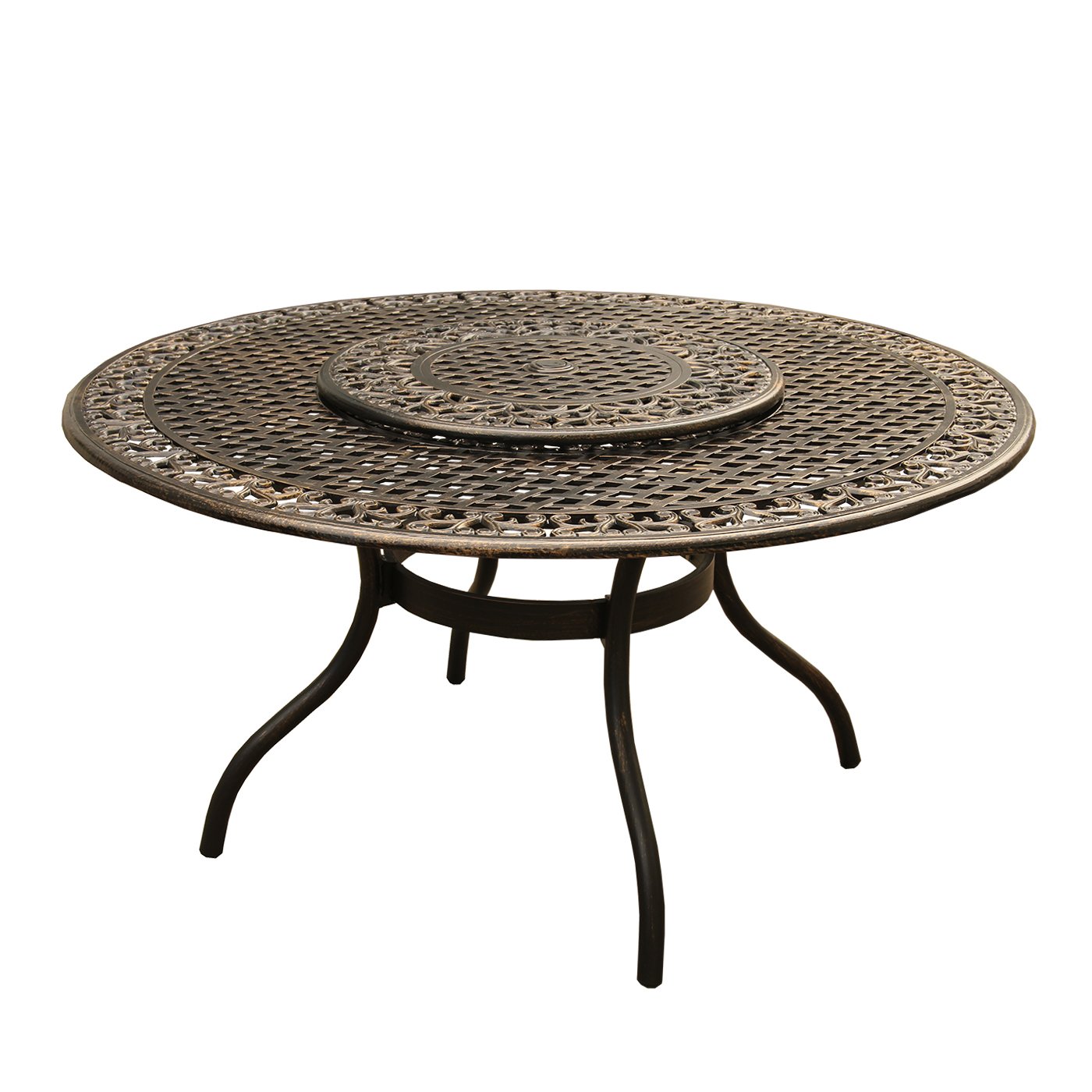Oakland Living 59-inch Bronze Round Outdoor Dining Set with Lazy Susan & 6 Chairs - Traditional & Modern Aluminum Mesh Lattice Design - Perfect for Patio, Garden, and Backyard Entertaining