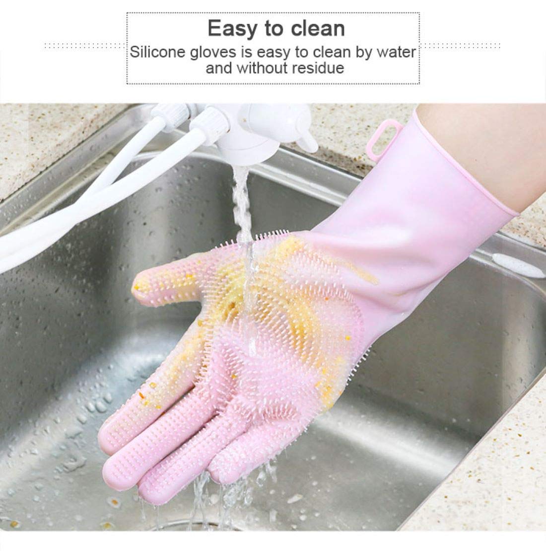 Heat Resistant Reusable Silicone Cleaning Gloves with Scrubber - Dish Washing, Car Cleaning, Pet Hair Removal - 1 Pair Multicolor (Perfect for Kitchen, Bathroom & Outdoor Use)