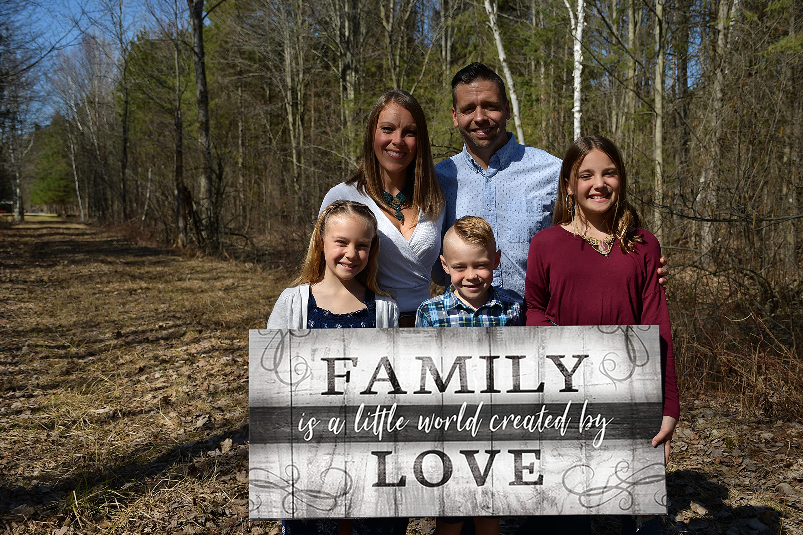 Family Is A Little World Sign - Large Framed Canvas Wall Art for Farmhouse & Living Room Decor - Grey 60x27 - Perfect for Family Room, Bedroom & Entryway Wall Décor