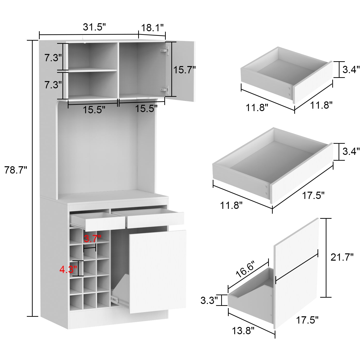 Versatile Kitchen Pantry Storage Cabinet with Wine Rack & Drawers - Perfect for Dining Room Buffet, Kitchen Organization & Home Bar Storage