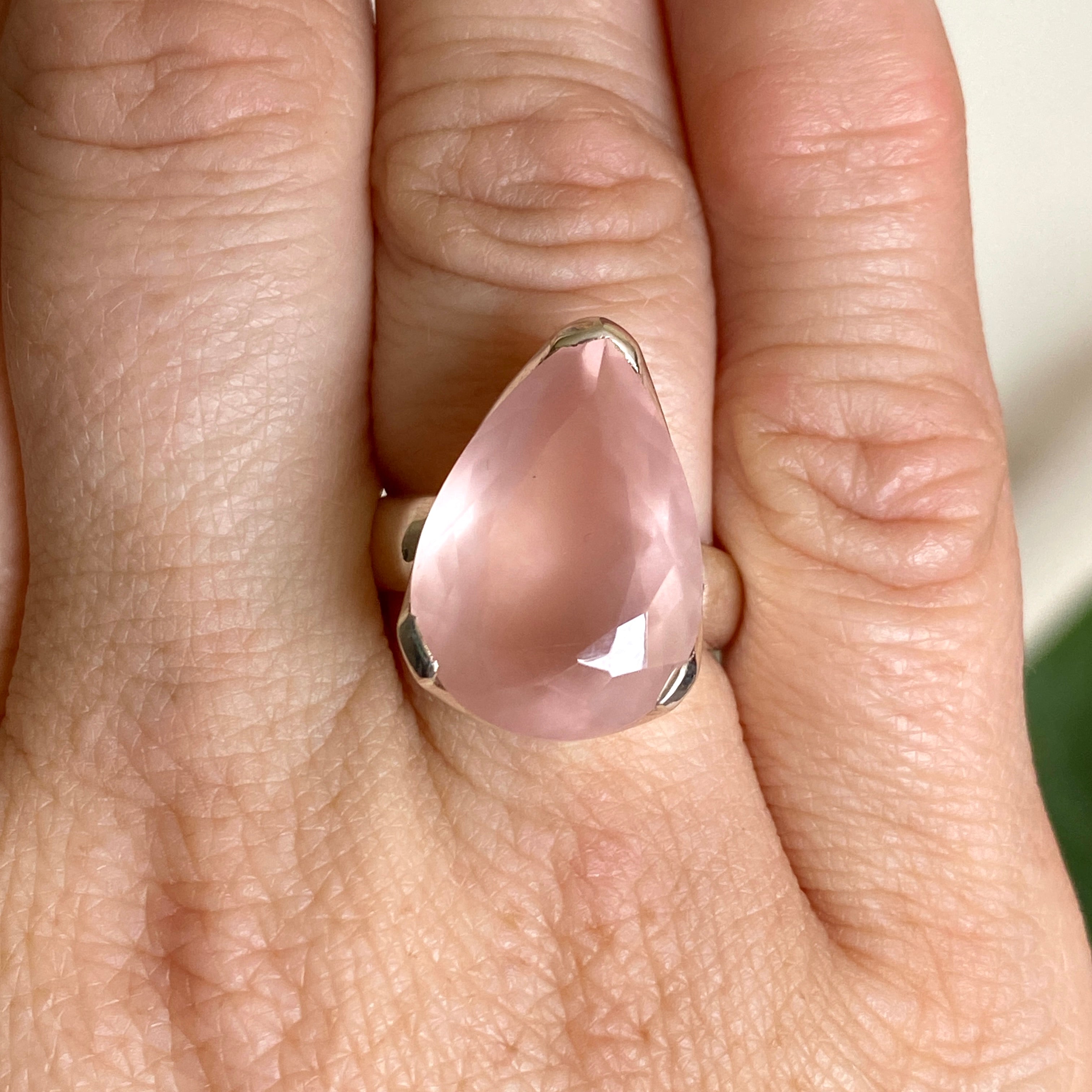 Rose Quartz Teardrop Faceted Ring - Size 7 - KRGJ3322 - Elegant Jewelry for Women, Wedding Gift, Spiritual Healing & Everyday Wear