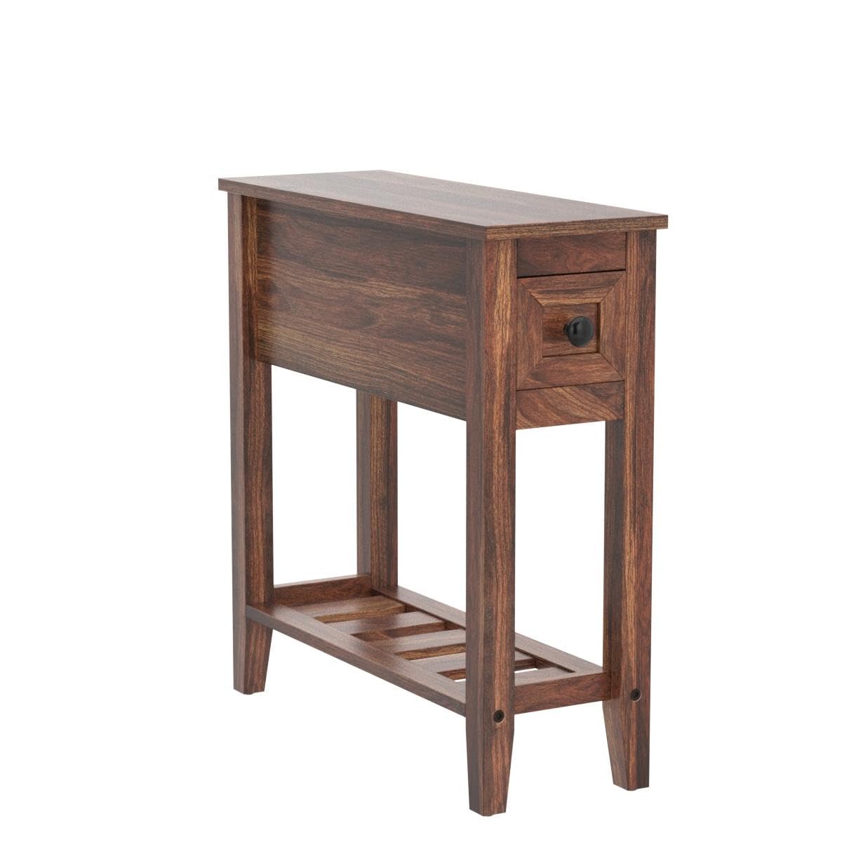 2 Pack Narrow End Table with Drawer - Slim Recliner Side Table with Storage Shelf, Small Nightstand for Bedroom - Perfect for Living Room, Bedside, Office & Dorm Room Organization