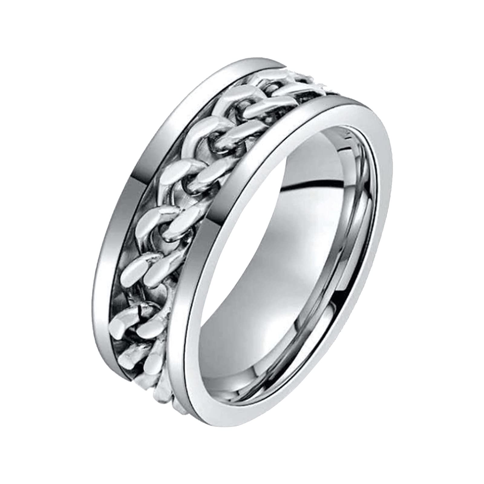 ManRiver Rotating Chain Promise Rings for Women & Men - Premium Alloy Adjustable Size 6-13, Multi-Functional Beer Bottle Opener Jewelry (Silver, Size 7) - Perfect for Couples Gifts, Weddings, Anniversaries & Everyday Wear