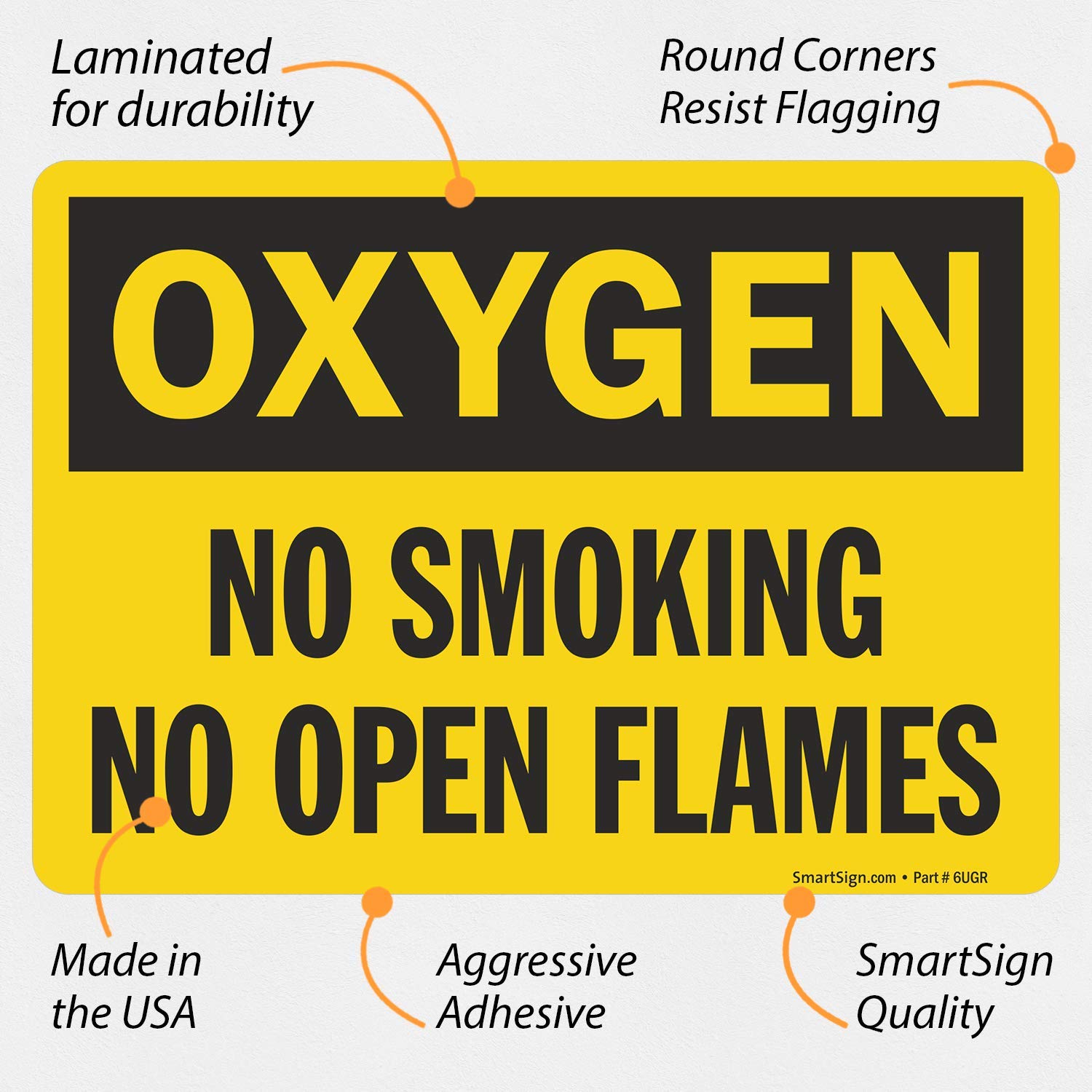 SmartSign 'Oxygen - No Smoking, No Open Flames' Warning Label | 5