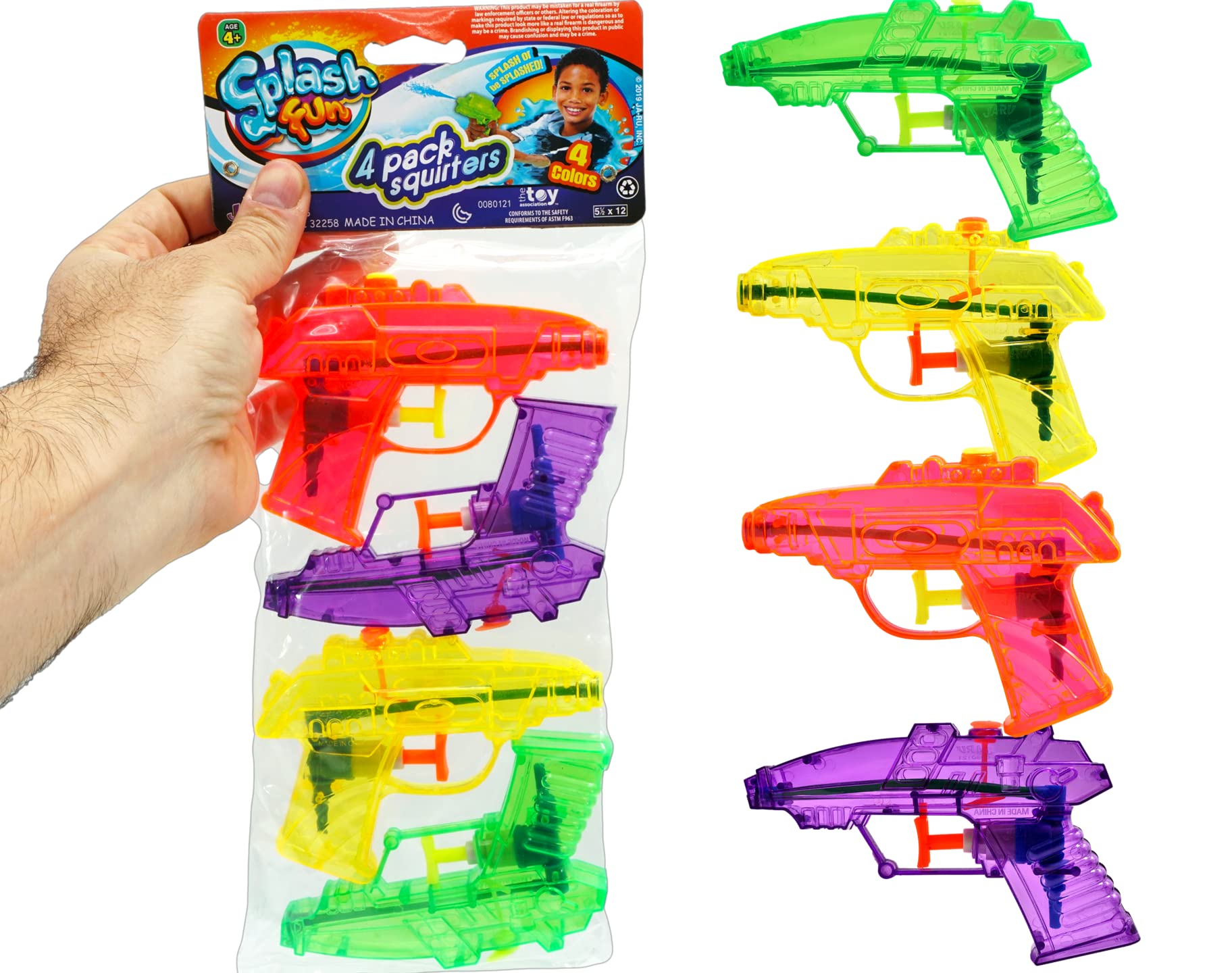 Mini Water Gun Toy 1 Pack (4 Guns) - Bulk Water Squirt Soaker Guns for Kids & Adults | Fun Outdoor Water Blasters for Dog Training, Cat Training, Beach, Pool & Summer Water Games | Perfect for Backyard Parties, Carnivals & Hot Summer Days - Model F-858-1