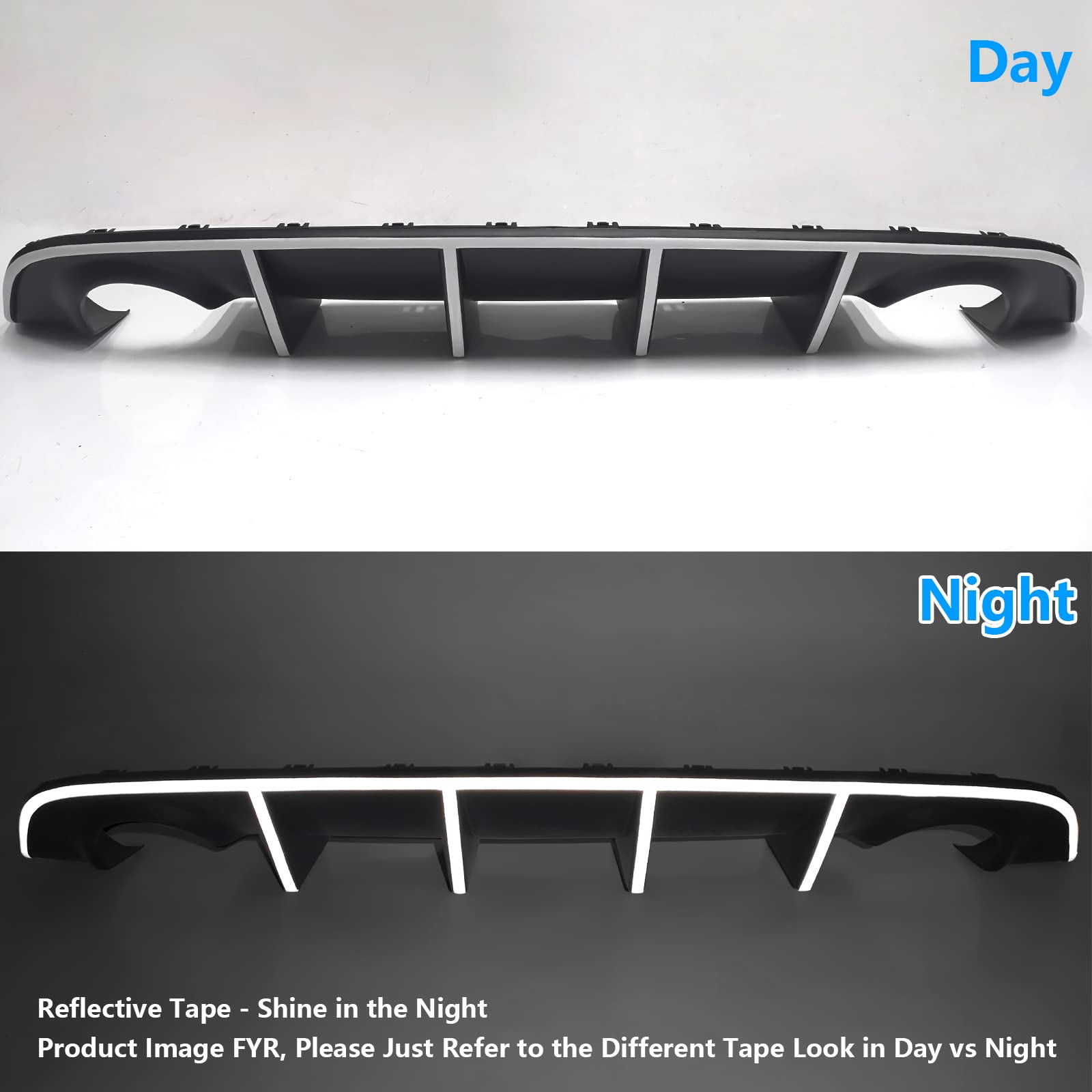 IKON MOTORSPORTS V3 Style Rear Diffuser with White Reflective Tape - Compatible with 2015-2023 Dodge Charger SRT | Aggressive Look & Enhanced Aerodynamics | Perfect for Car Enthusiasts & Street Racing