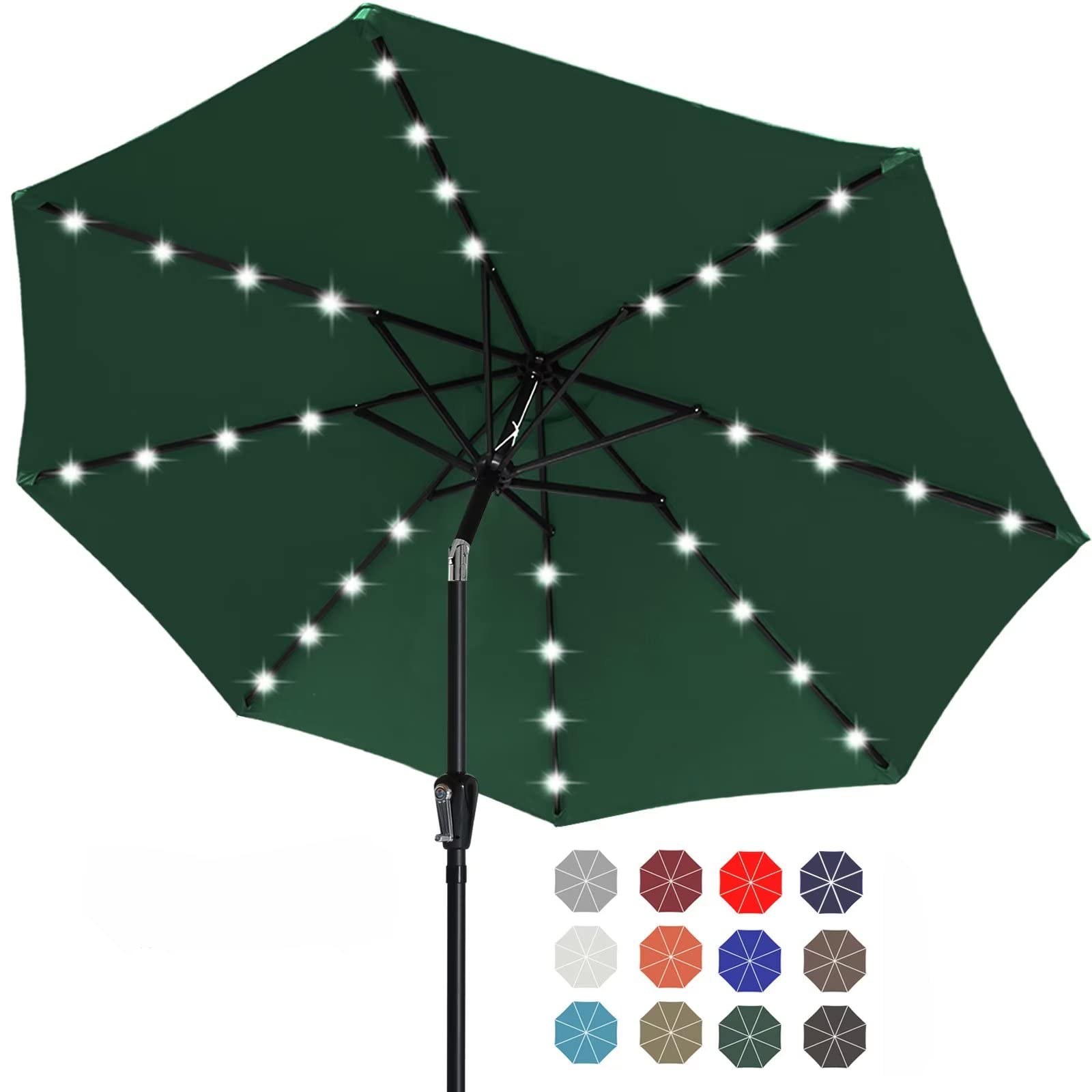 ABCCANOPY 7.5FT Solar LED Patio Umbrella with 32 LED Lights - Durable Outdoor Canopy in Forest Green - Perfect for Backyard, Poolside, and Garden Relaxation
