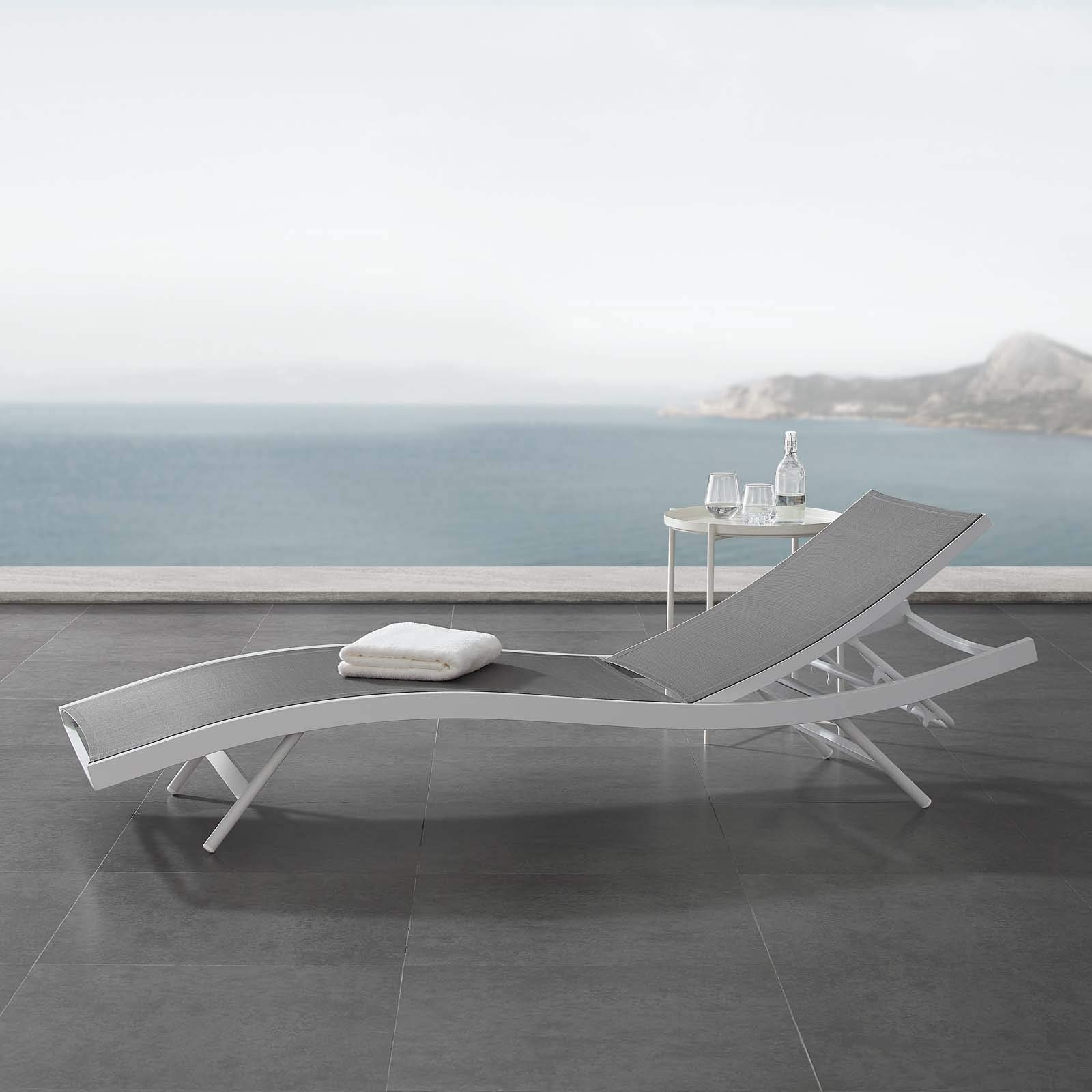 Modern Outdoor Patio Lounge Chair - Lightweight Aluminum Chaise with White & Gray Finish - Perfect for Balcony, Garden, Poolside & Backyard Relaxation