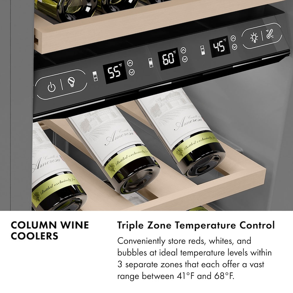 ZLINE 18 Inch 9.0 Cubic Feet Triple Zone 68 Bottle Panel Ready Right Hinge Column Wine Cooler (RBCWVR 18) - Perfect for Home Bars, Wine Cellars, and Entertaining Spaces