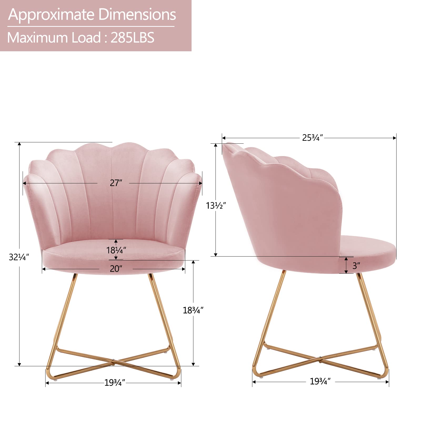 DUHOME Velvet Accent Chair - Shell Shaped Living Room Chair with Golden Metal Legs & High Back Support, Salmon Pink - Perfect for Bedroom, Lounge & Home Office Decor