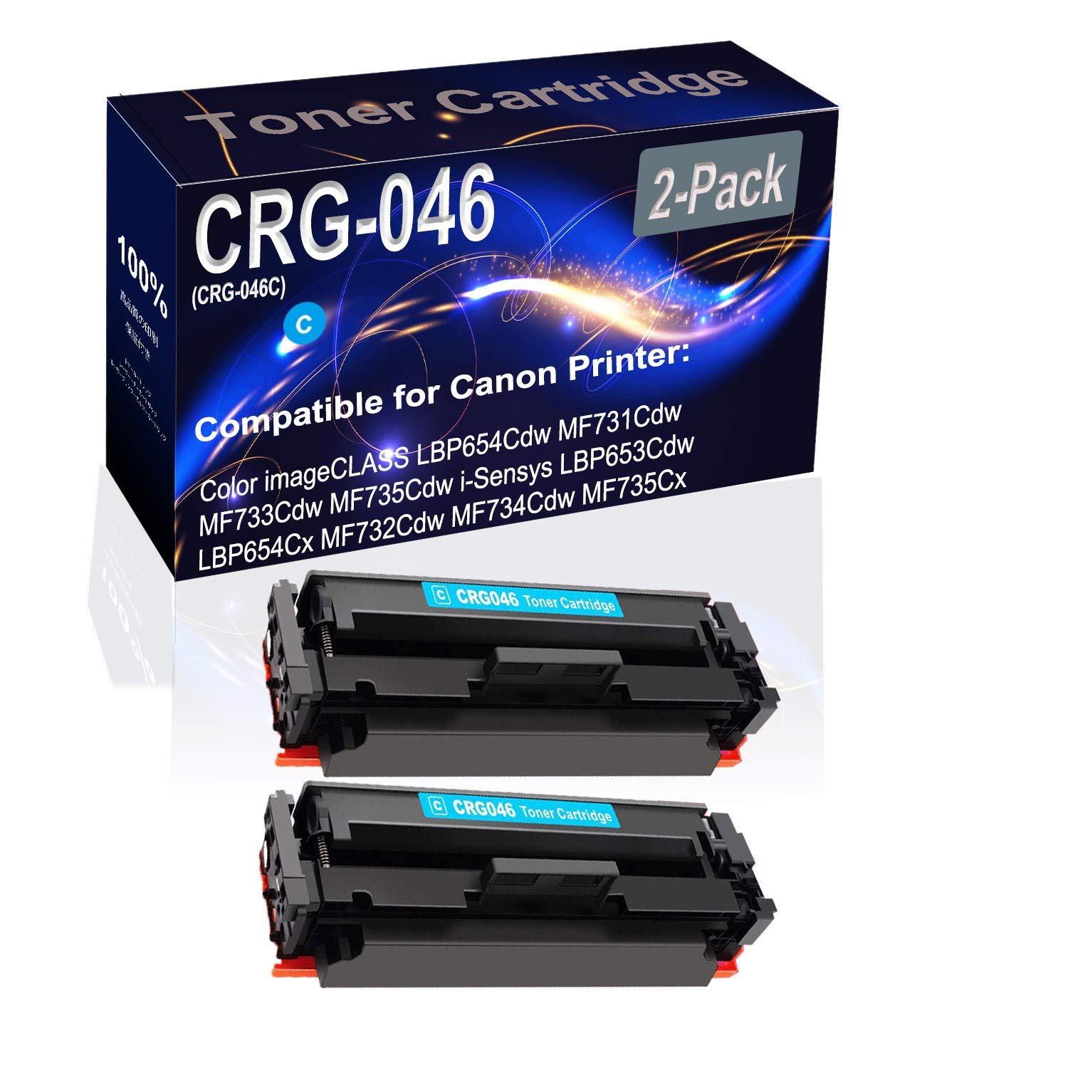 2-Pack High Yield CRG-046 (CRG-046C) Cyan Toner Cartridge Compatible with Canon Color imageCLASS LBP654Cdw MF731Cdw MF733Cdw MF735Cdw i-Sensys LBP653Cdw LBP654Cx Printers - Ideal for Office & Home Printing Needs