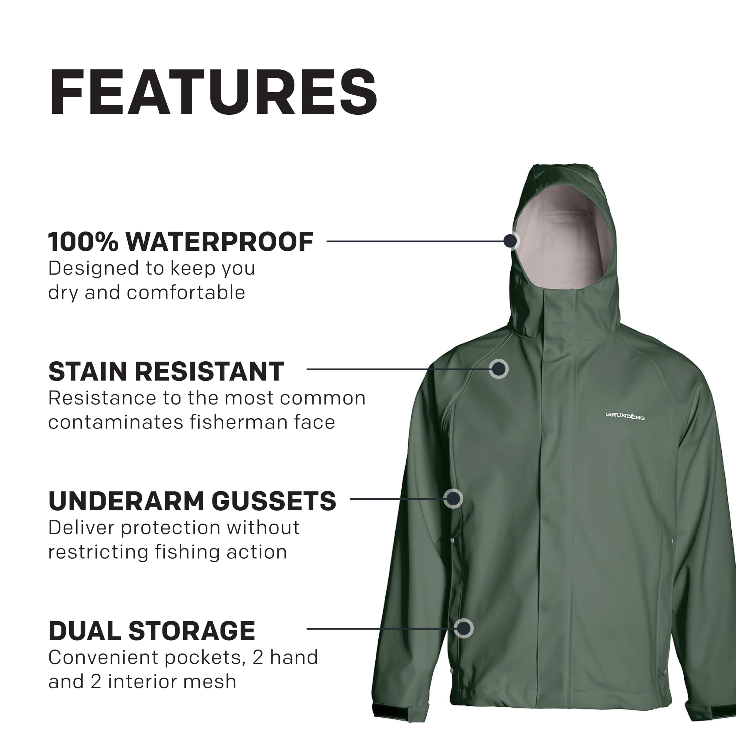 Grundens Men's Neptune Commercial Fishing Jacket - Waterproof & Adjustable Raincoat for Fishing, Boating, and Outdoor Work | Heavy-Duty Weather Protection Gear