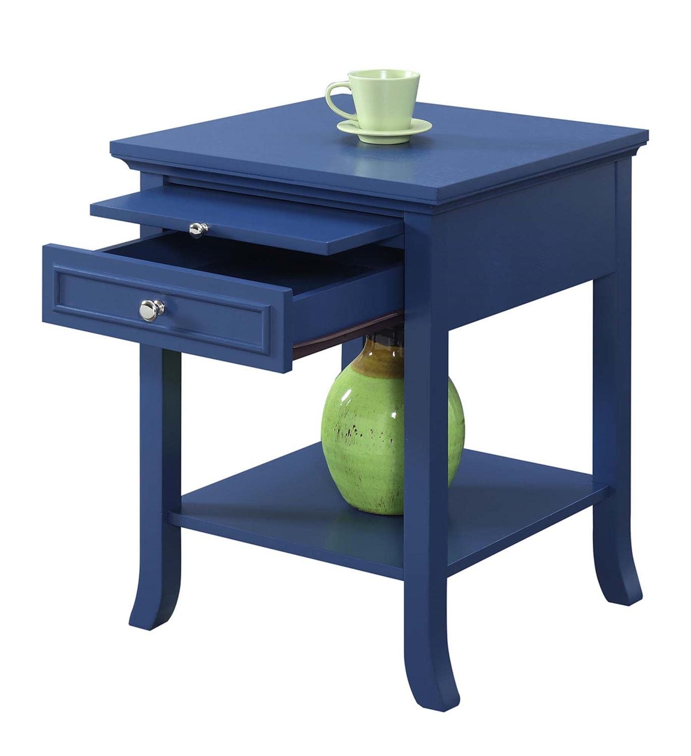 Convenience Concepts American Heritage Logan 1-Drawer End Table with Pull-Out Shelf, Cobalt Blue - Stylish Nightstand for Bedroom, Living Room or Office Furniture