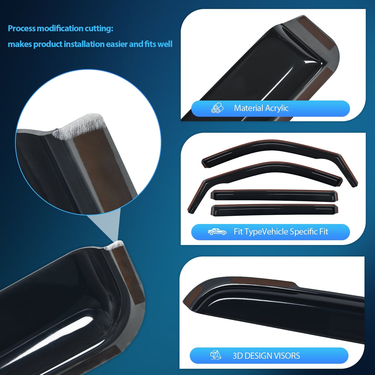 4pcs Rain Guards for Toyota Tundra 2022-2025 CrewMax - Car Window Deflectors, Vent Visors for Rain Protection & Fresh Air - Perfect for All-Weather Driving & Outdoor Adventures