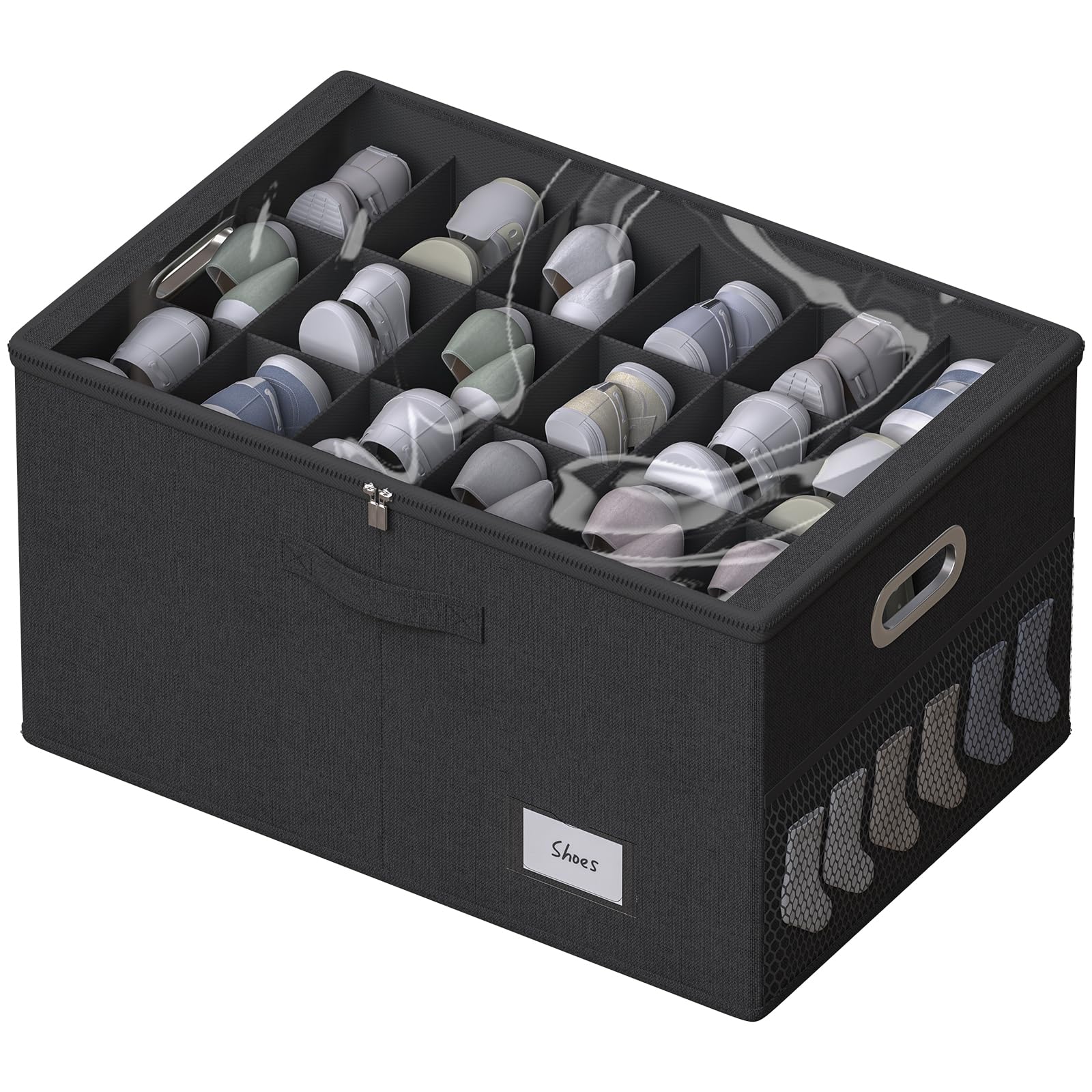 Foldable Shoe Storage Organizer for Closet - Clear View Shoe Box Containers Holds 18 Pairs with Adjustable Dividers | Perfect for Shoes, Blankets, Linen & Clothing Storage | Space-Saving Closet & Bedroom Organization Solution
