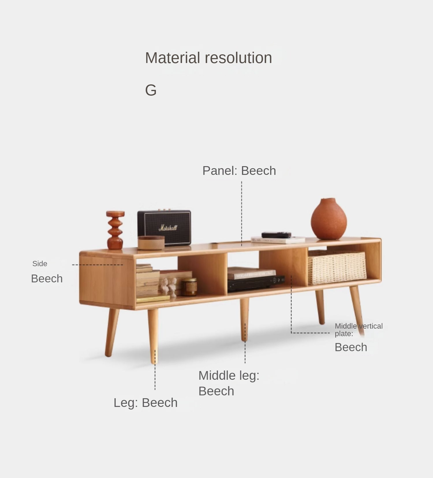 Solid Beech Wood TV Stand with Open Storage - Modern Entertainment Center for Living Room, Bedroom & Home Theater