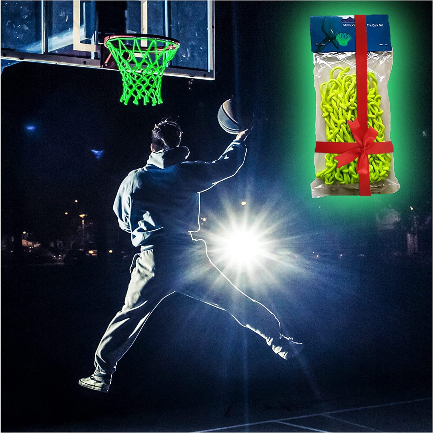 Glow in The Dark Basketball Net - Solar Powered LED Lighted Hoop for Night Play - Outdoor Basketball Goal Replacement Net - Perfect for Backyard, Driveway & Nighttime Basketball Games