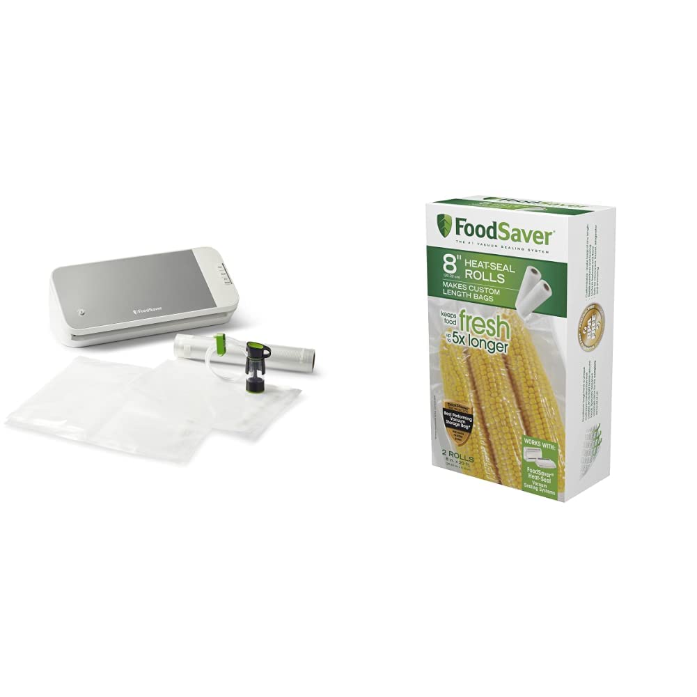 FoodSaver VS2150 Vacuum Sealing System - White/Silver Food Vacuum Sealer with 8