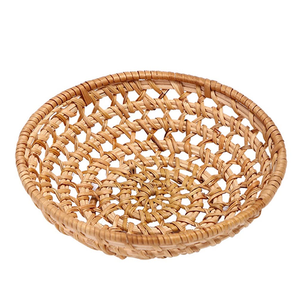 Handmade Woven Rattan Storage Basket - 18x5cm Wire Wicker Fruit & Bread Serving Bowl for Candy, Cake, Keys, Phone, Wallet | Home Decor, Kitchen & Dining Organizer