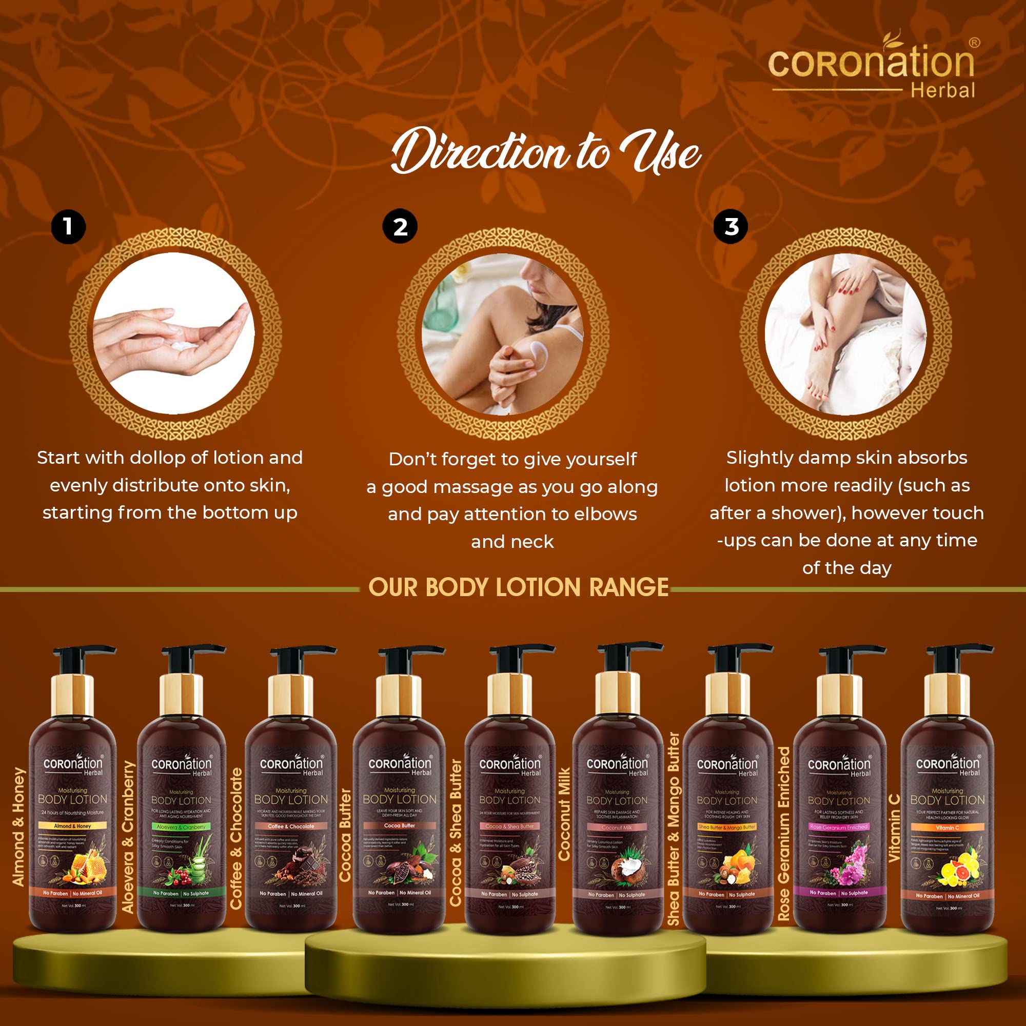 COROnation Herbal Vitamin C Moisturizing Face & Body Lotion for Men & Women - 300ml X 2 Pack - Hydrating, Brightening Skin Care for Dry Skin - Perfect for Daily Use, Travel & Gym