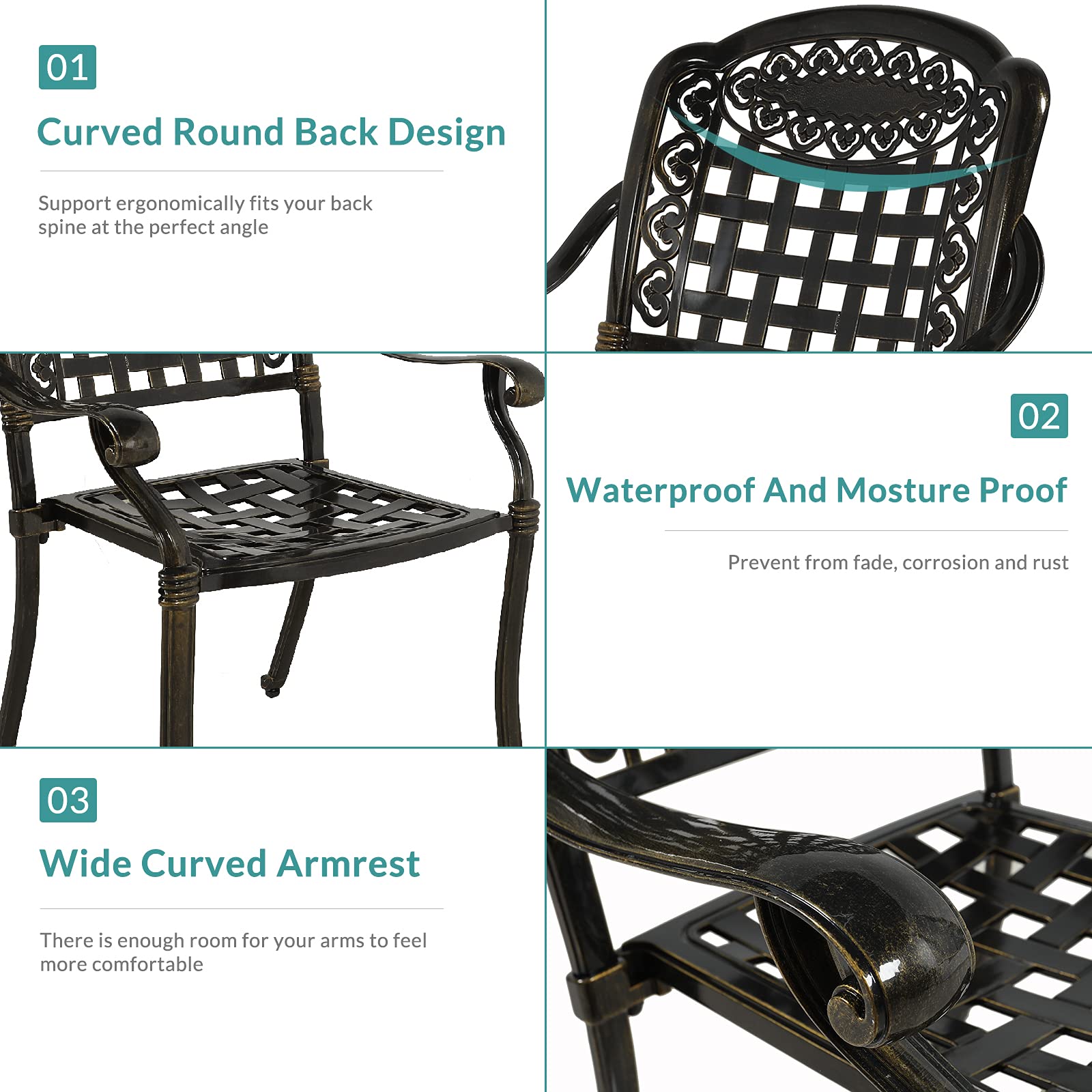 MEETWARM 2-Piece Outdoor Dining Chairs with Cushions - All-Weather Cast Aluminum Patio Bistro Set for Garden, Deck, Backyard (Dark Bronze) - Perfect for Outdoor Entertaining and Relaxation