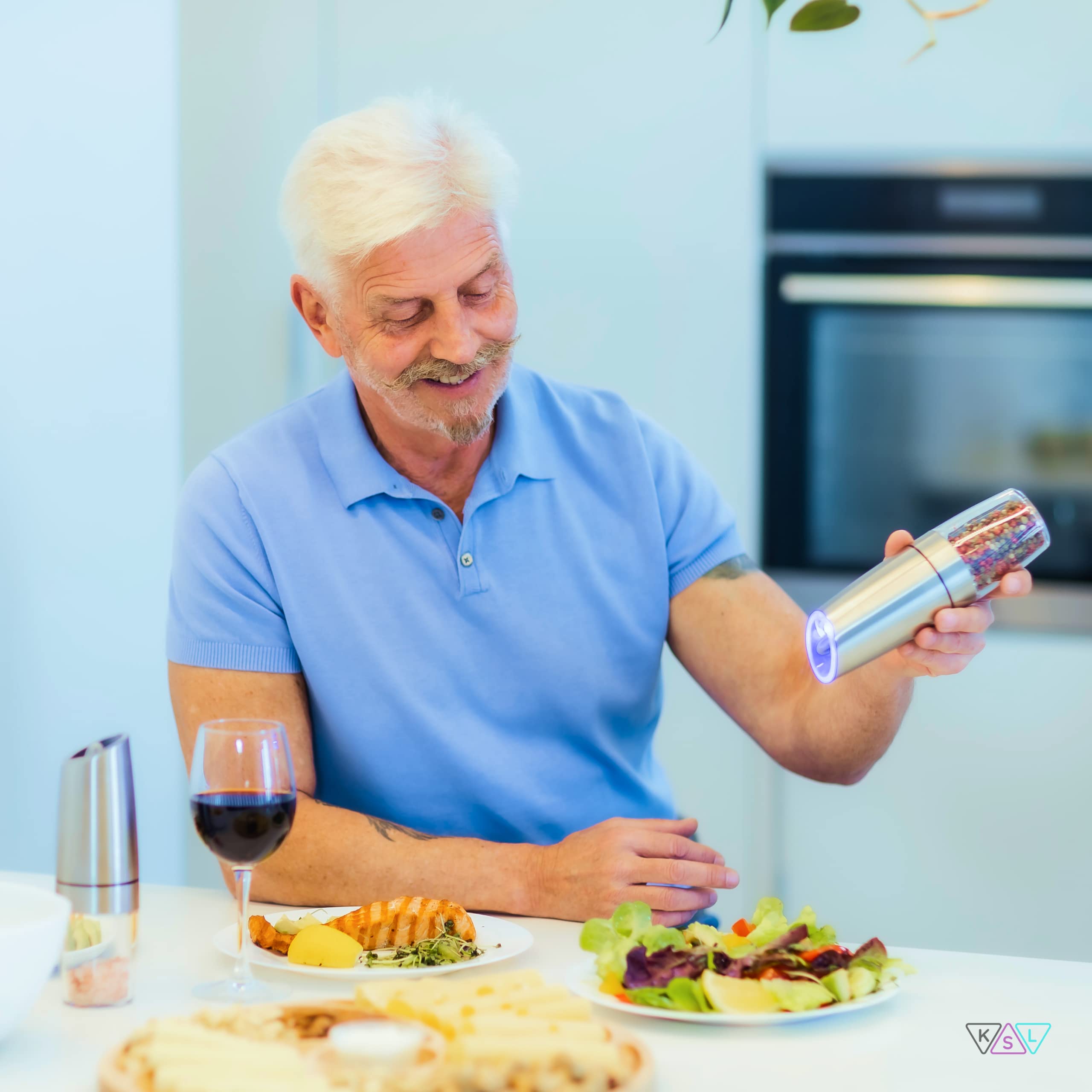KSL Gravity Electric Salt and Pepper Grinder Set - Automatic Adjustable Battery-Powered Mill - Perfect Mother's Day Gift & Kitchen Essential for Cooking, Dining, and Holiday Entertaining