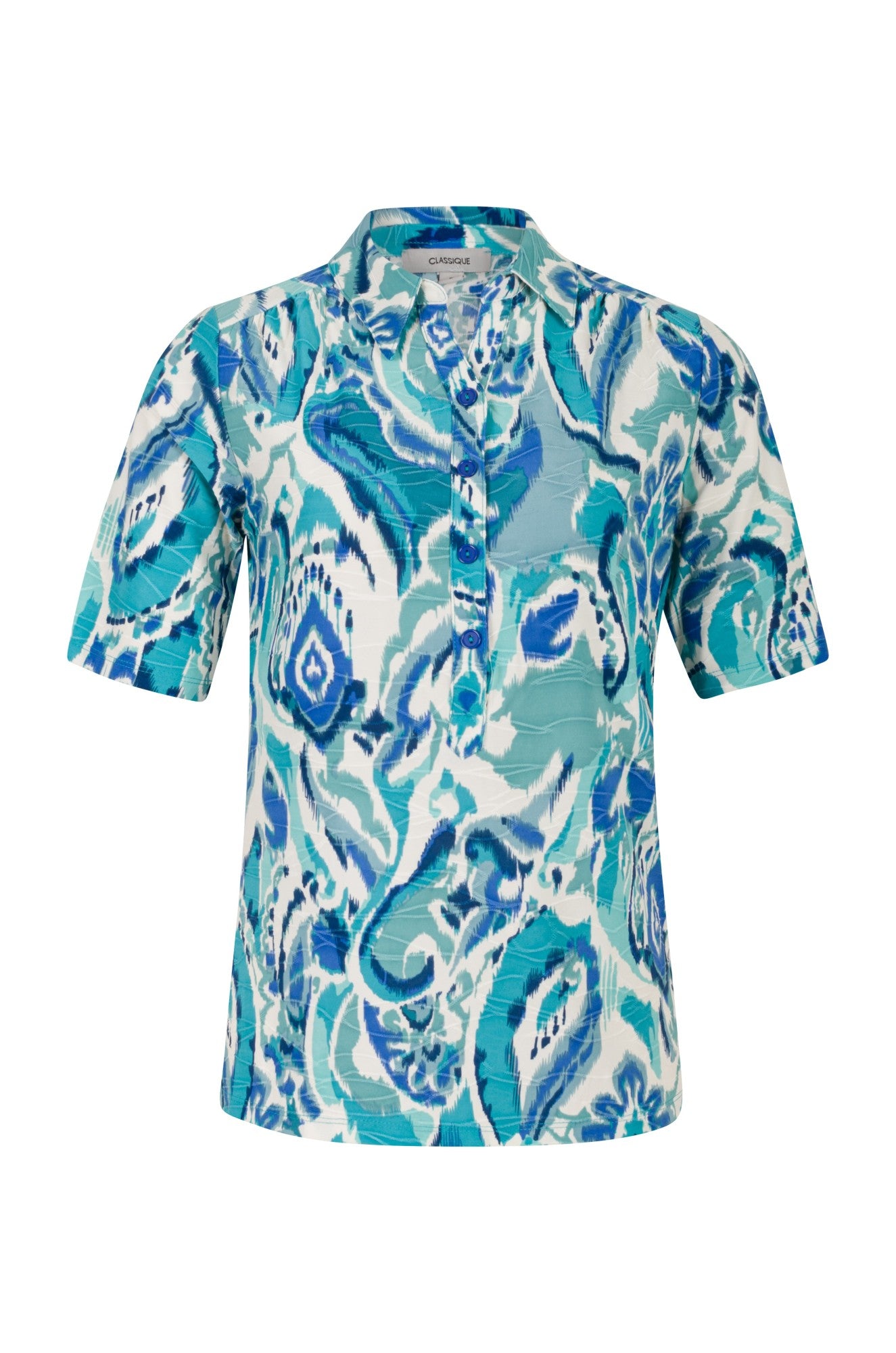 Stylish Polyester Blend Polo Shirt in Sage Blues Abstract Print | Trendy Casual Wear for Men | Perfect for Office, Golf & Outdoor Activities