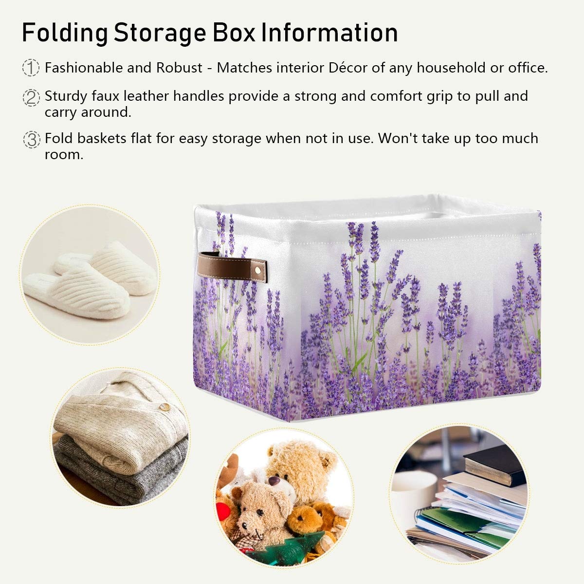 Lavender Storage Baskets 2-Pack - Large Collapsible Canvas Cube Organizer Bin for Home, Office, Closet (15