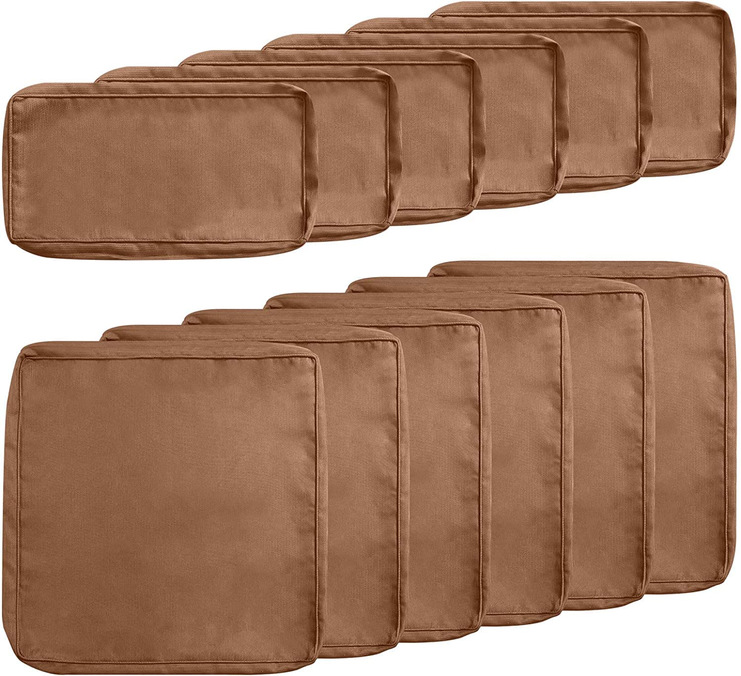 Crownland 12-Piece Outdoor Patio Cushion Covers Set - 6 Seat & 6 Back Slipcovers with Zipper Design for Sofa Couch Replacement (Brown) - Waterproof, UV Resistant for Deck, Garden & Poolside Furniture Protection