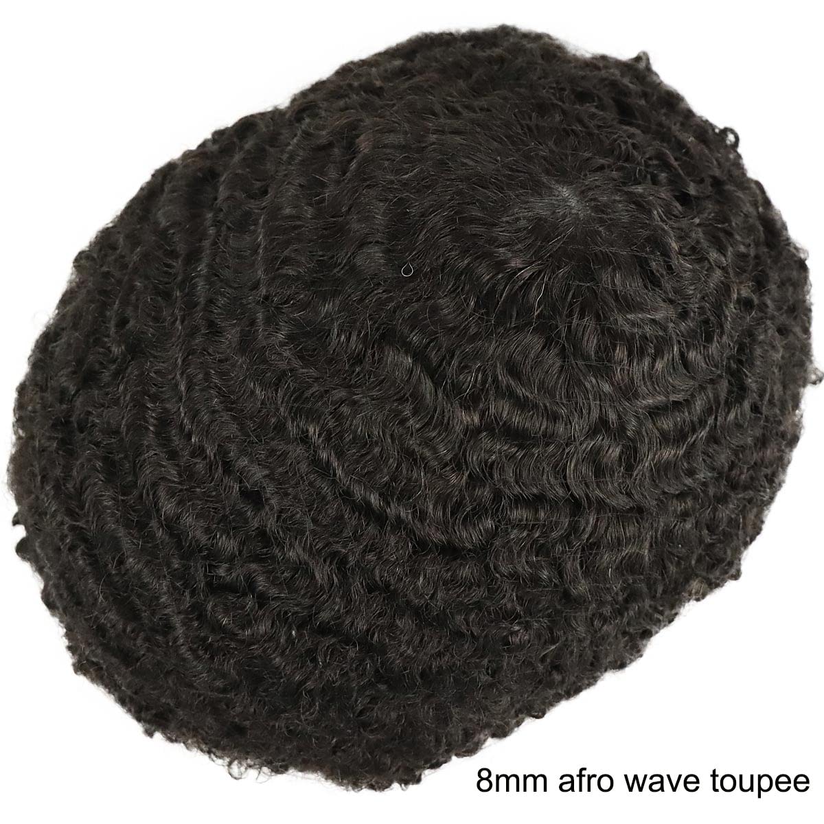 HAPPY&CC 8MM Men's Afro Wave Toupee - 100% Virgin Indian Human Hair - Thin Skin PU Base - Natural Hair Replacement System for Men - Perfect for Daily Wear, Parties & Special Occasions
