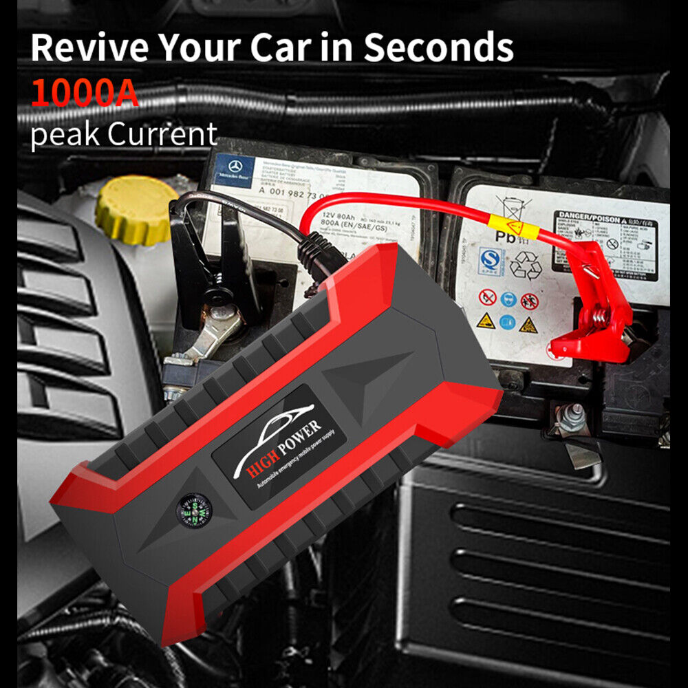 99900mAh 1000A Portable Car Jump Starter - Emergency Auto Battery Booster with Power Pack & Storage Box - Perfect for Roadside Emergencies, Camping and Outdoor Adventures