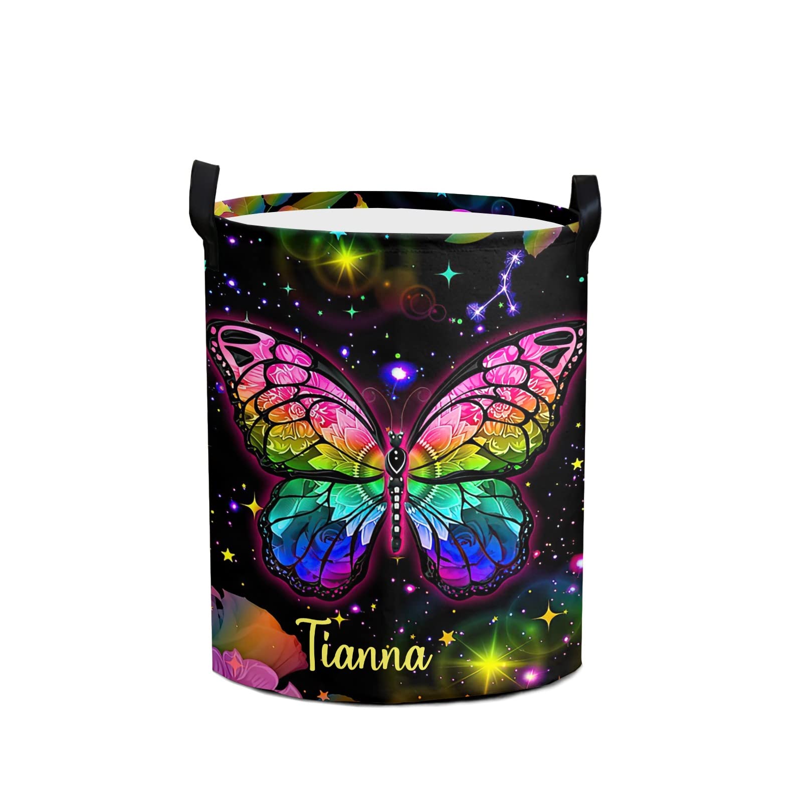 Personalized Butterfly Laundry Hamper with Handle - Custom Name Storage Basket for Clothes, Towels & Toys - Perfect for Bathroom, Bedroom, Living Room & Nursery Organization
