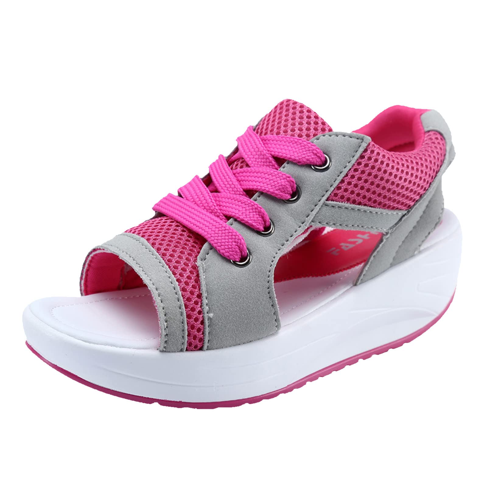 Women's Platform Wedge Sandals - Comfortable Casual Sneaker Sandals for Walking | Fashionable Jean Design in Hot Pink | Size 8.5 | Perfect for Summer Outfits, Beach Vacations & Everyday Wear