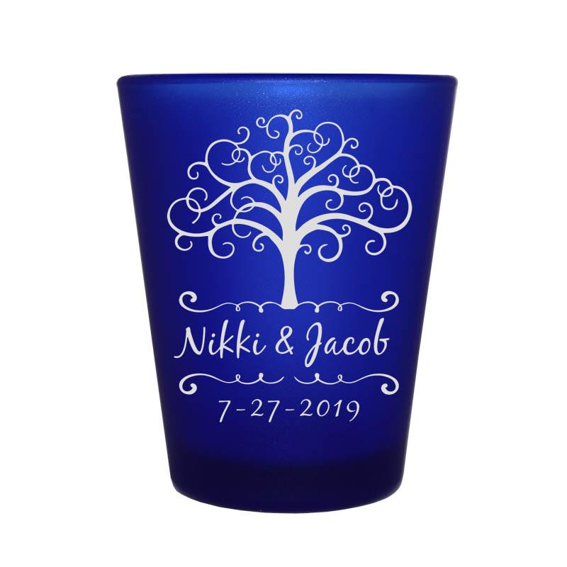 Customizable 1.5 oz Blue Frosted Shot Glass with Tree of Life Design - Perfect for Parties, Gifts, and Home Bar Decor