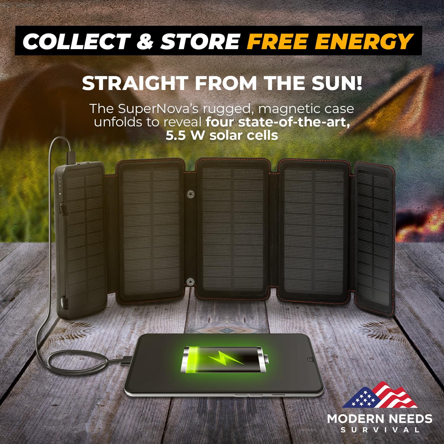 SunCharge Supernova 6000mAh Solar Power Bank with Dual USB & Wireless Charging, 5.5W Solar Panel, LED Flashlight, Shockproof & Waterproof Design - Perfect for Camping, Hiking, Emergencies, Travel & Outdoor Adventures