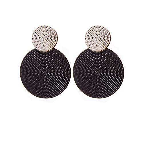 Vintage Boho Hammered Disc Coin Stud Dangle Earrings for Women - Lightweight Shiny Gold & Silver Black Jewelry | Perfect for Casual Outfits, Parties & Boho Fashion