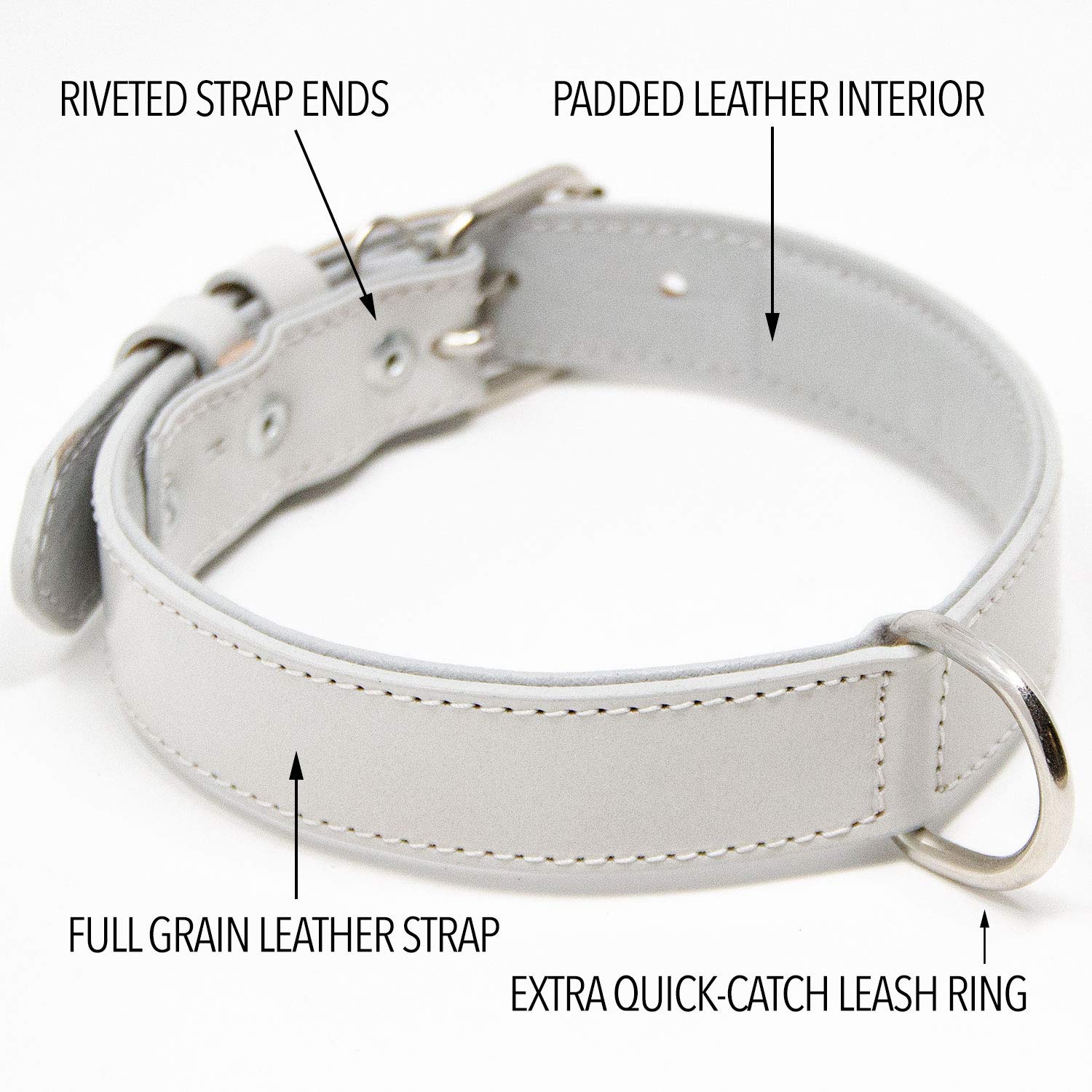 Premium Genuine Leather Dog Collar for Medium Dogs - Soft Padded Full Grain Leather Pet Collar with Durable Buckle (Grey, Size M) - Perfect for Daily Walks, Training & Outdoor Adventures